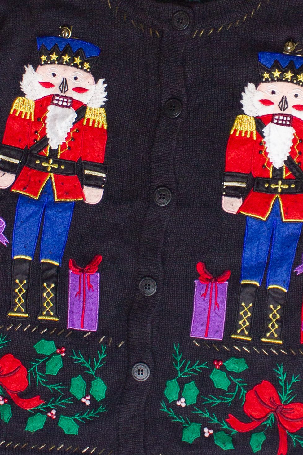 Vintage Bobbie Brooks Beaded Nutcrackers Ugly Christmas Sweater (2000s)