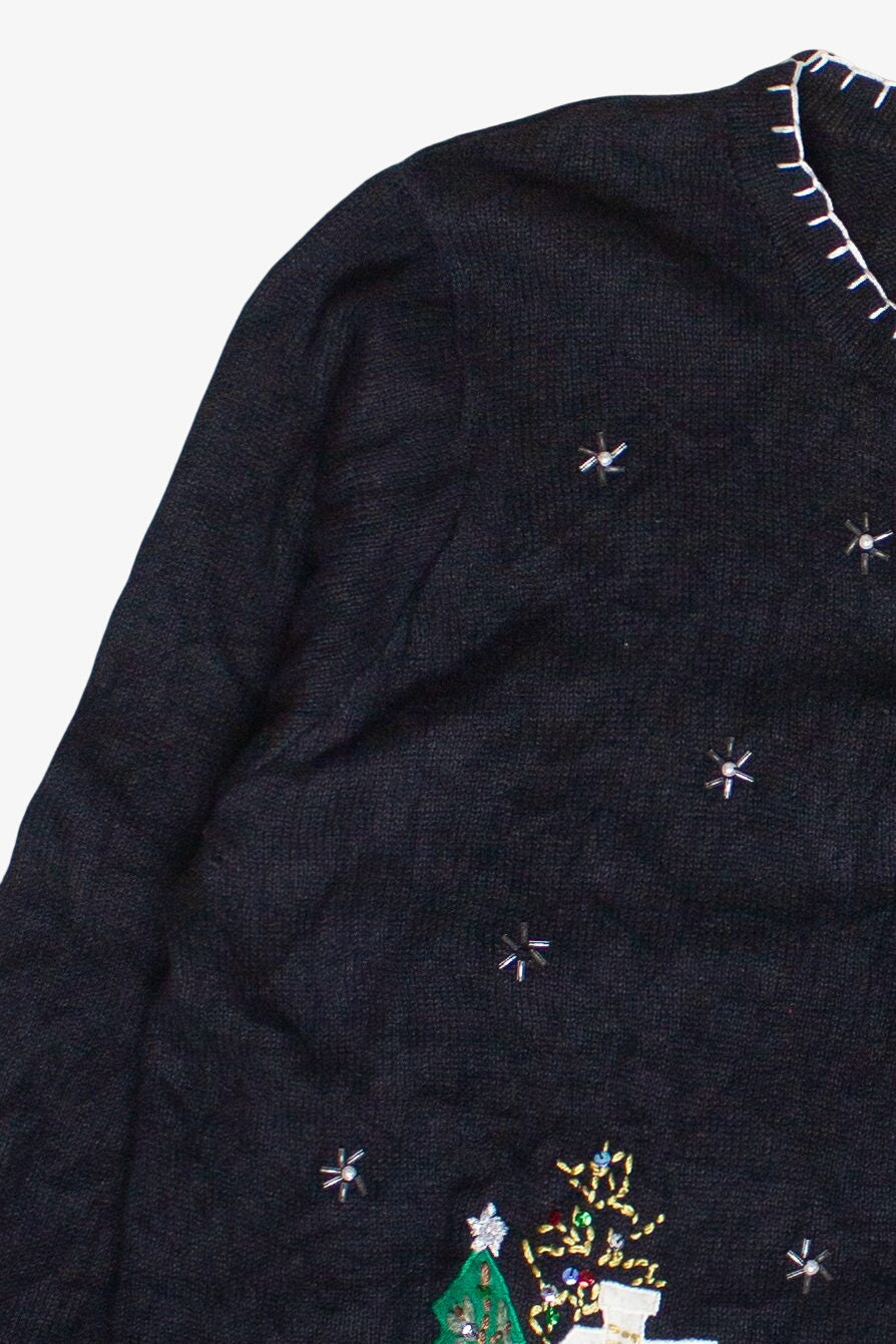 Vintage Beaded Winter Cabins IB Diffusion Ugly Christmas Sweater (1990s)