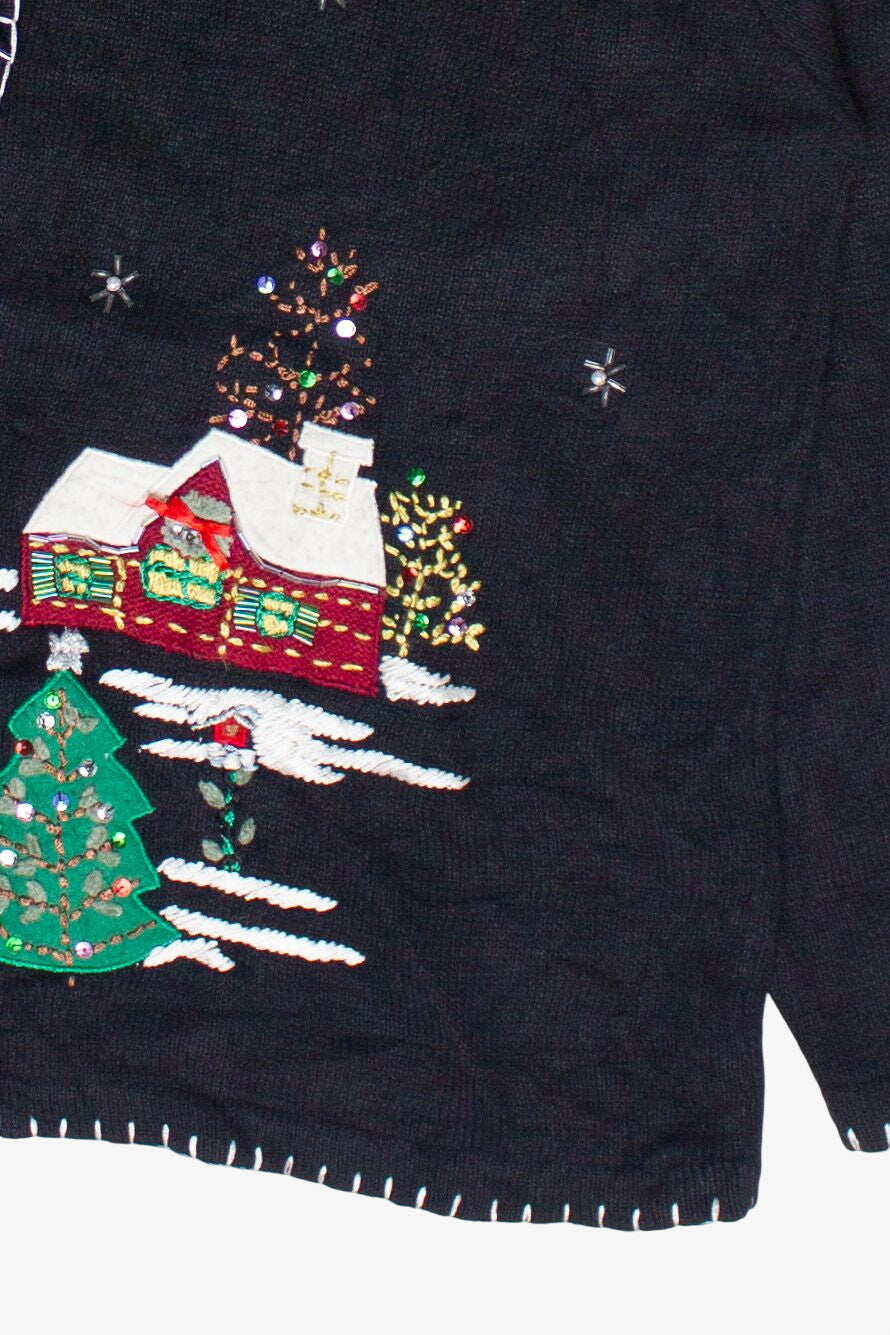 Vintage Beaded Winter Cabins IB Diffusion Ugly Christmas Sweater (1990s)