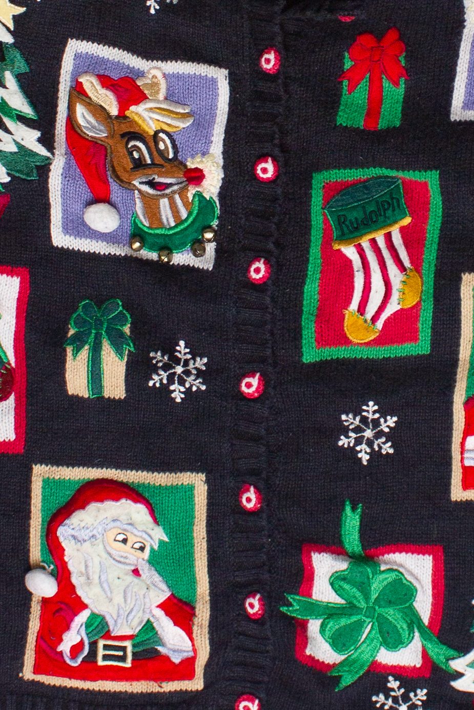 Vintage Santa Reindeer Patches Yarnworks Ugly Christmas Sweater (1990s)