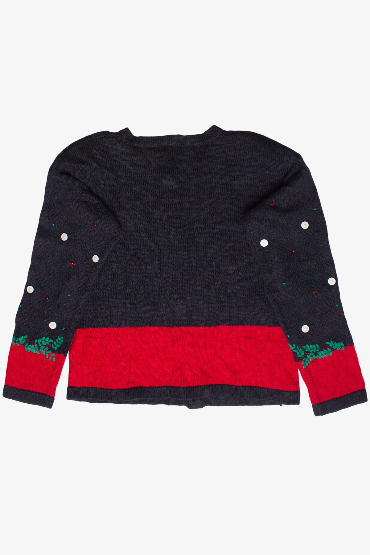 Vintage Bryn Connelly Button Embroidery Trees Ugly Christmas Sweater (1990s)