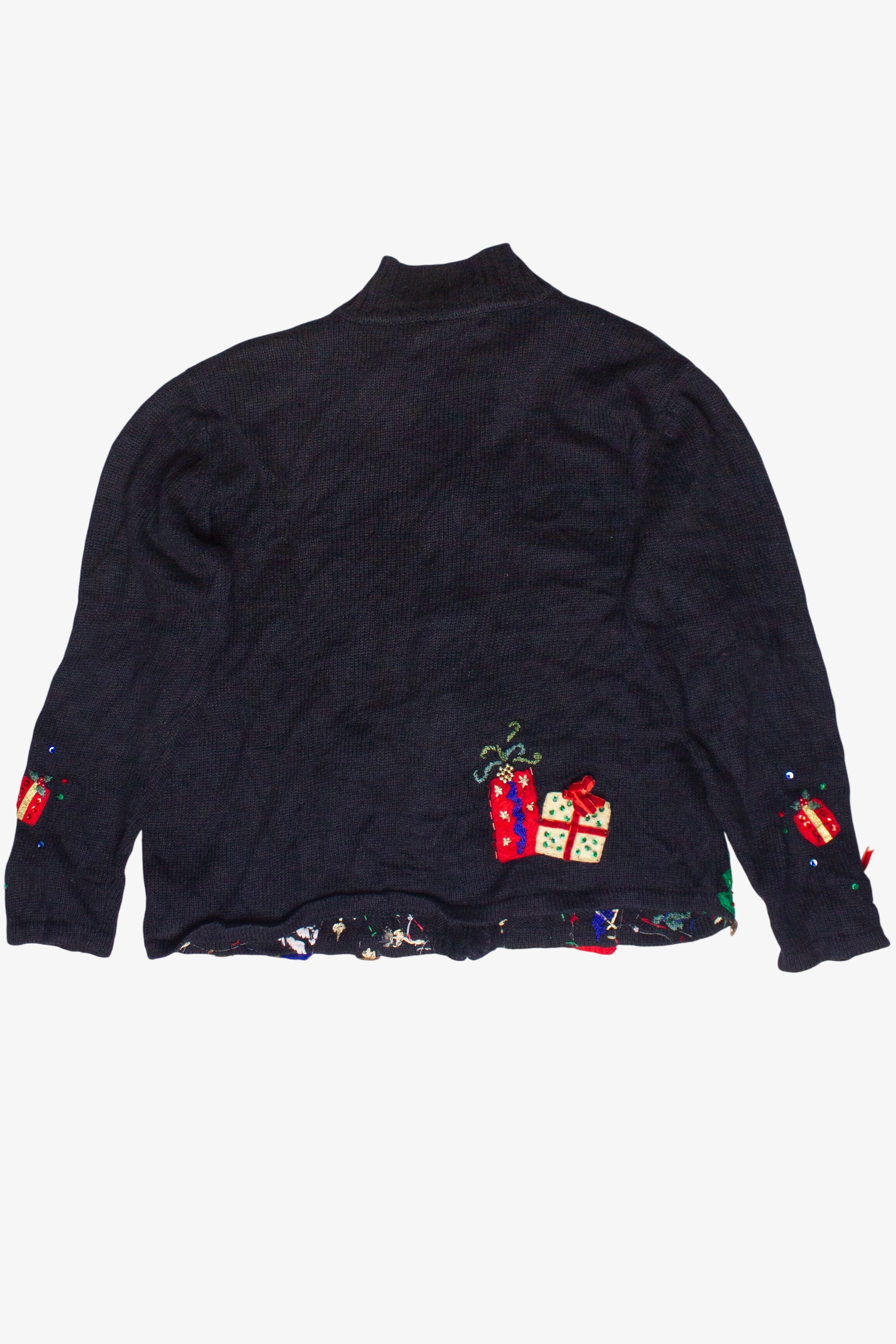 Vintage Beaded Embroidered Presents Zip Up Ugly Christmas Sweater (2000s)
