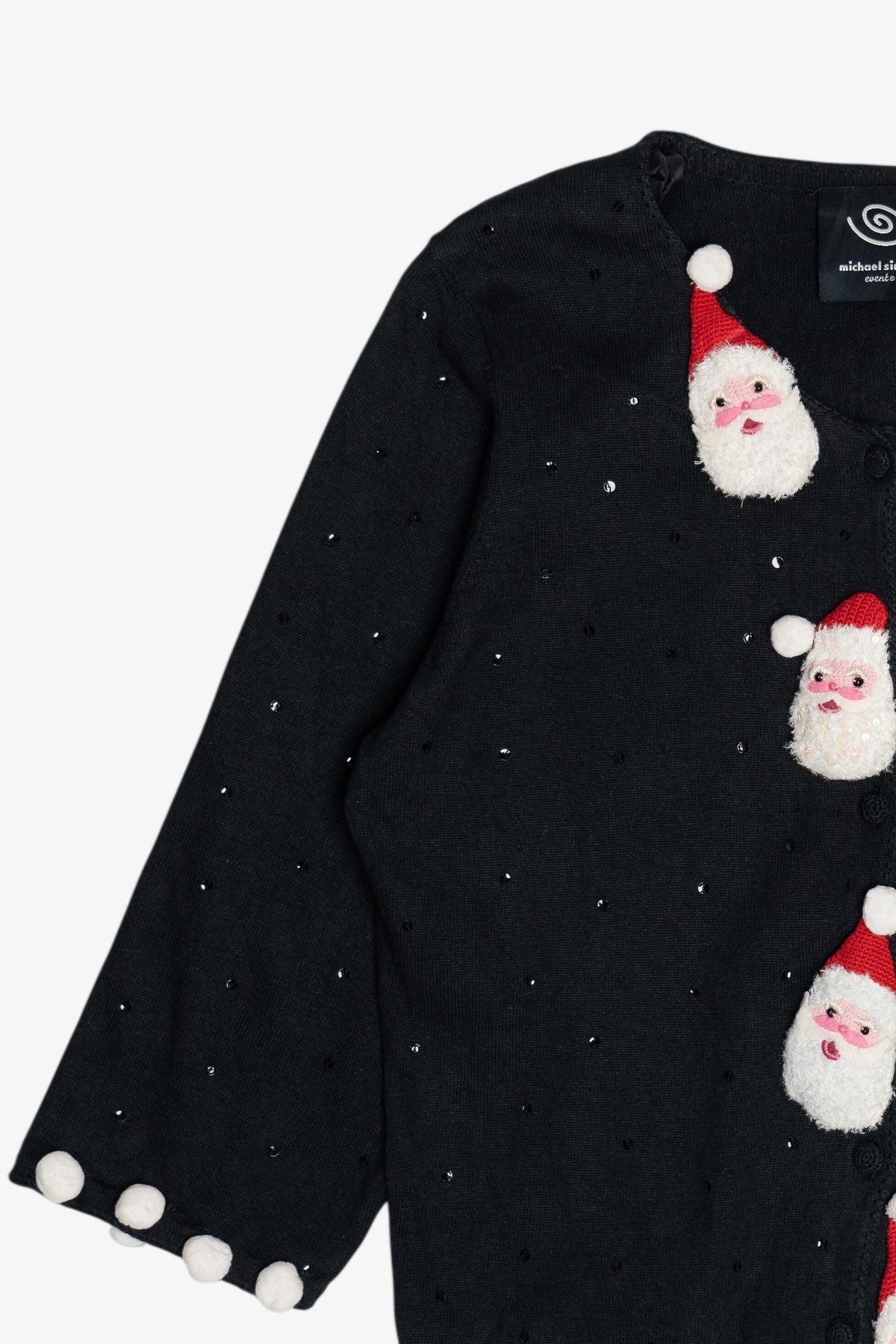Vintage Michael Simon 3D Santa Applique Ugly Christmas Cardigan (2000s)