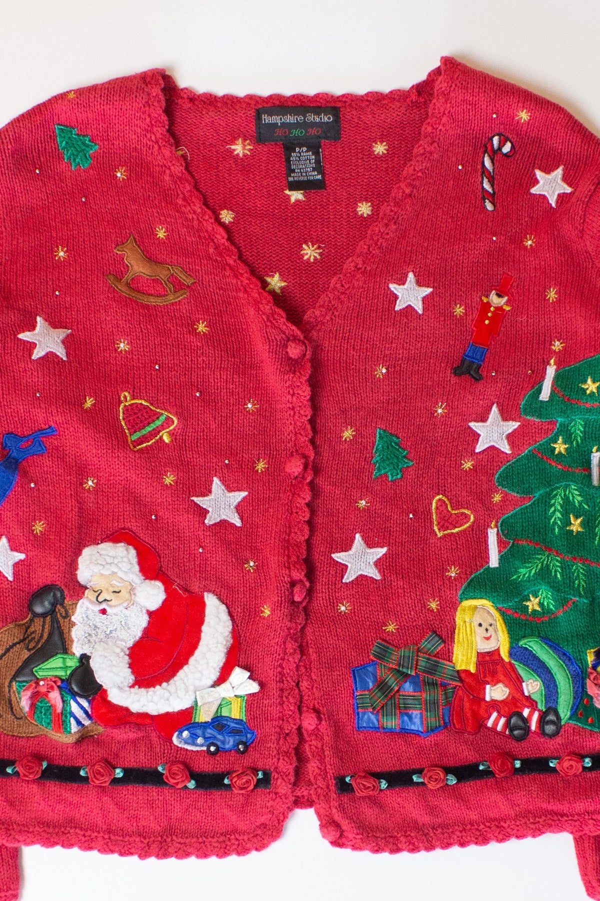 Vintage Red Santa Tree Christmas Cardigan (1990s)