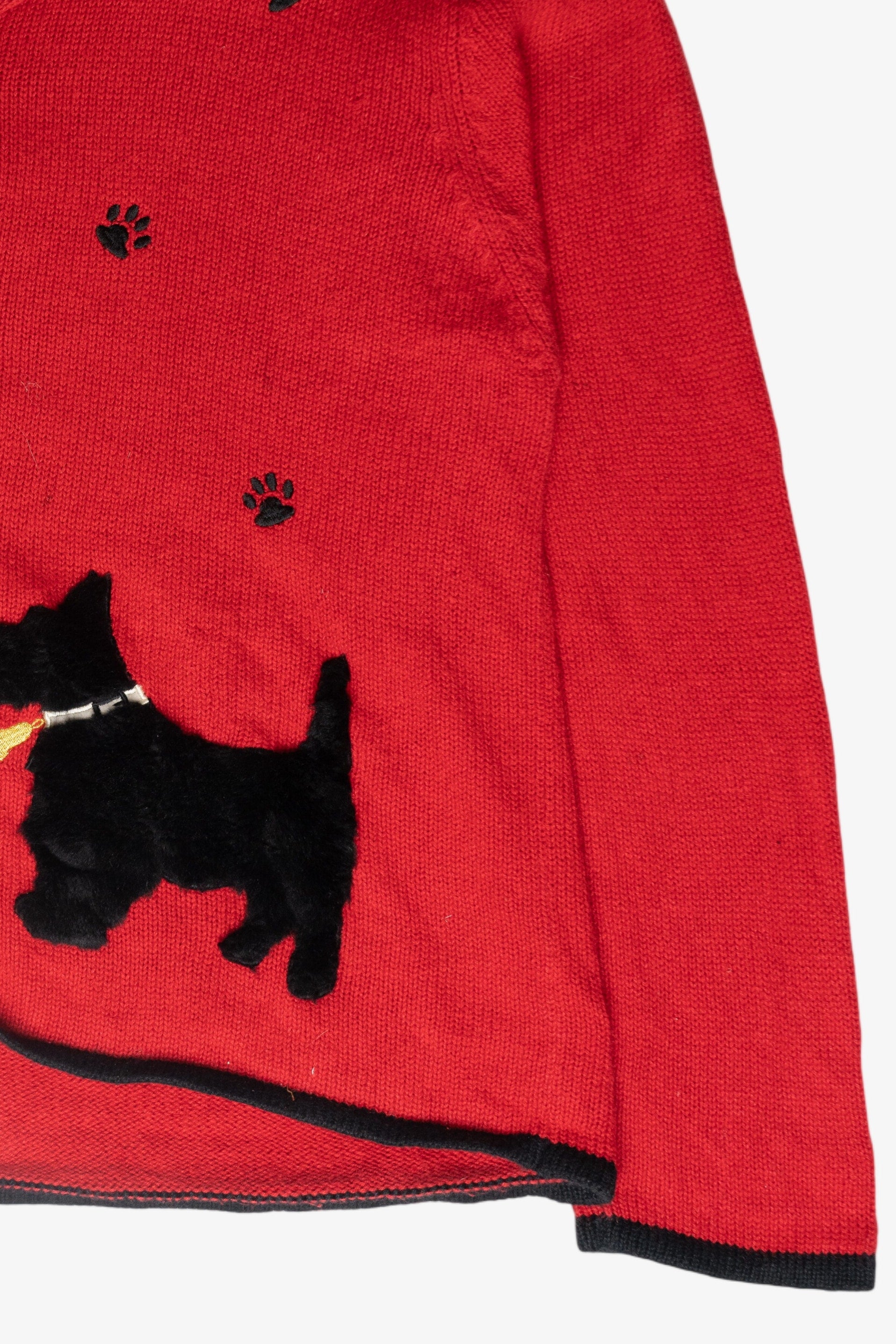 Dog Applique Ugly Christmas Cardigan (1990s)