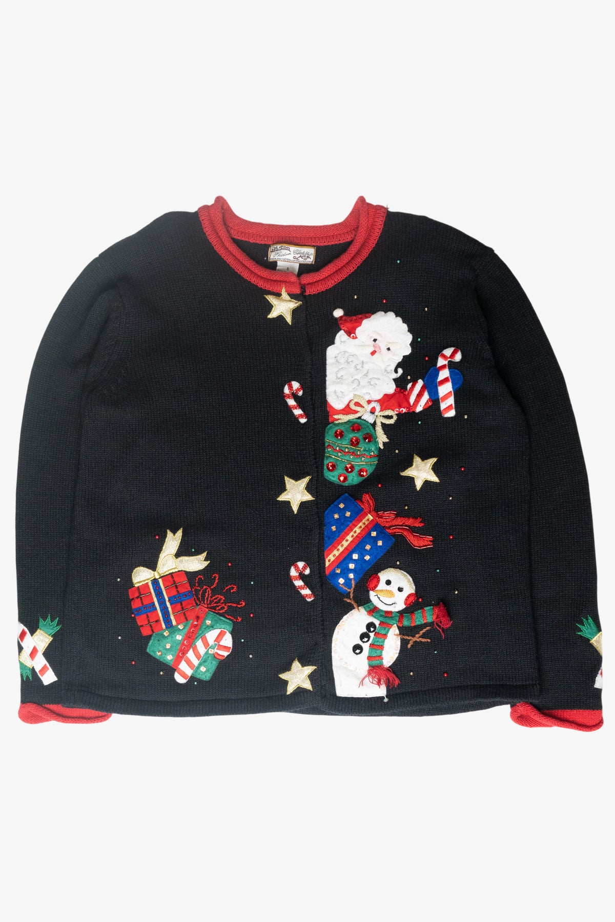 Santa Snowman Peek-a-Boo Ugly Christmas Cardigan (2000s)