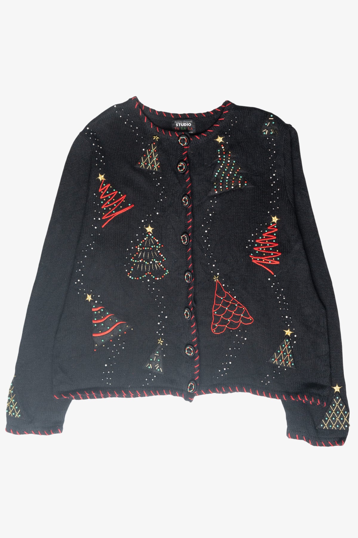 Beaded Tree Vintage Ugly Christmas Cardigan (2000s)