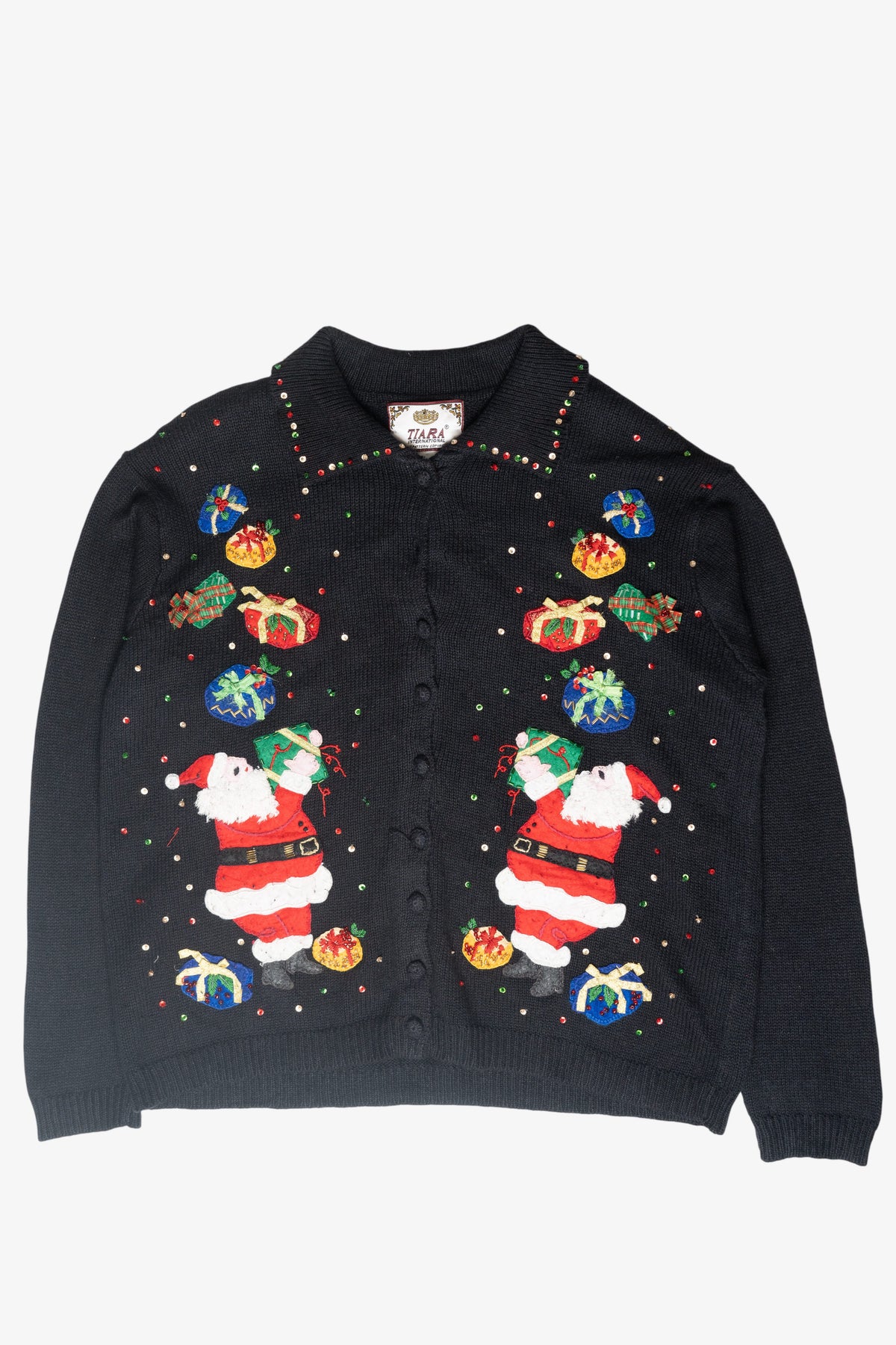 Christmas Presents Sequin Collar Vintage Ugly Cardigan (2000s)