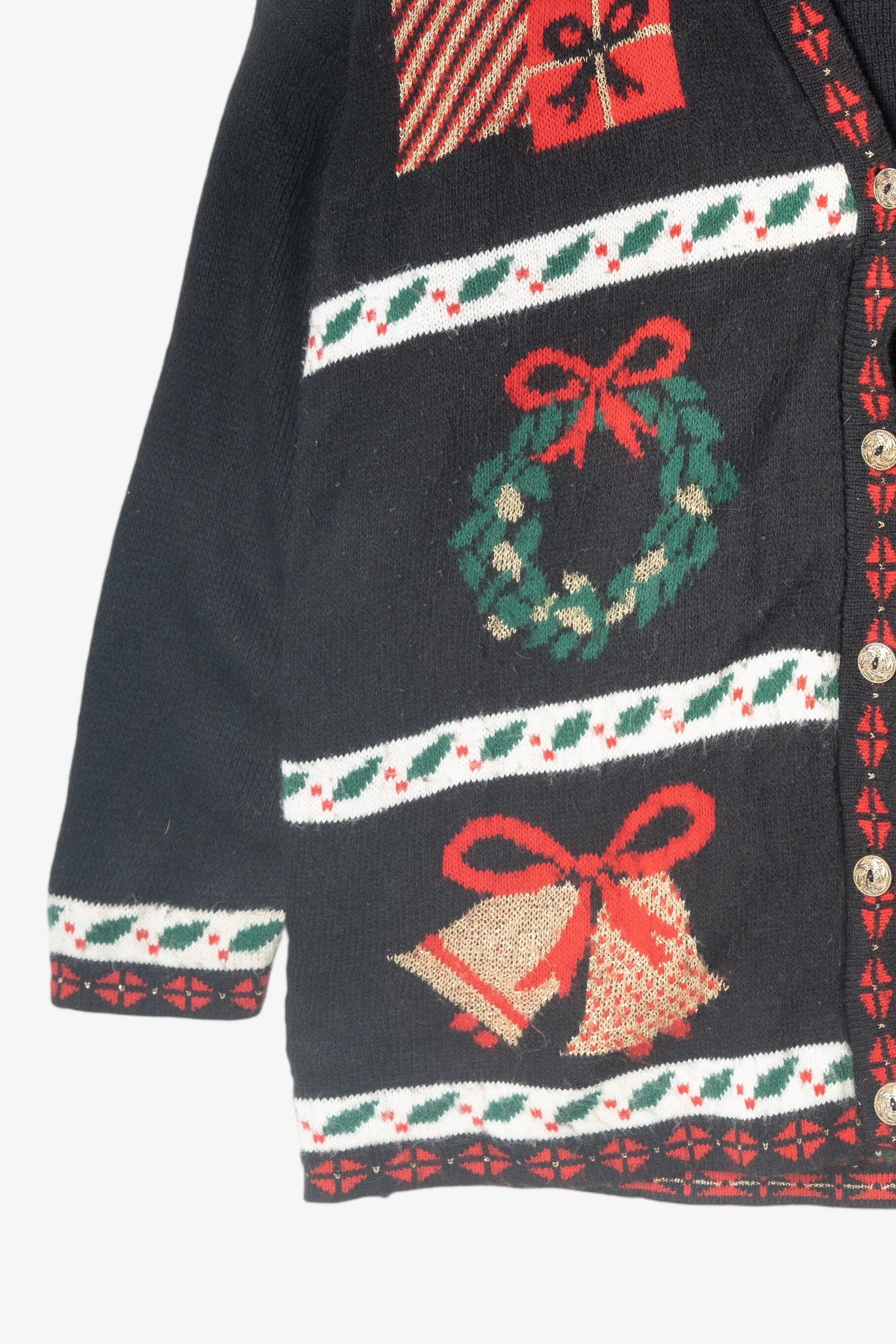 Vintage Holly Stripe Button Ugly Christmas Cardigan (1980s)