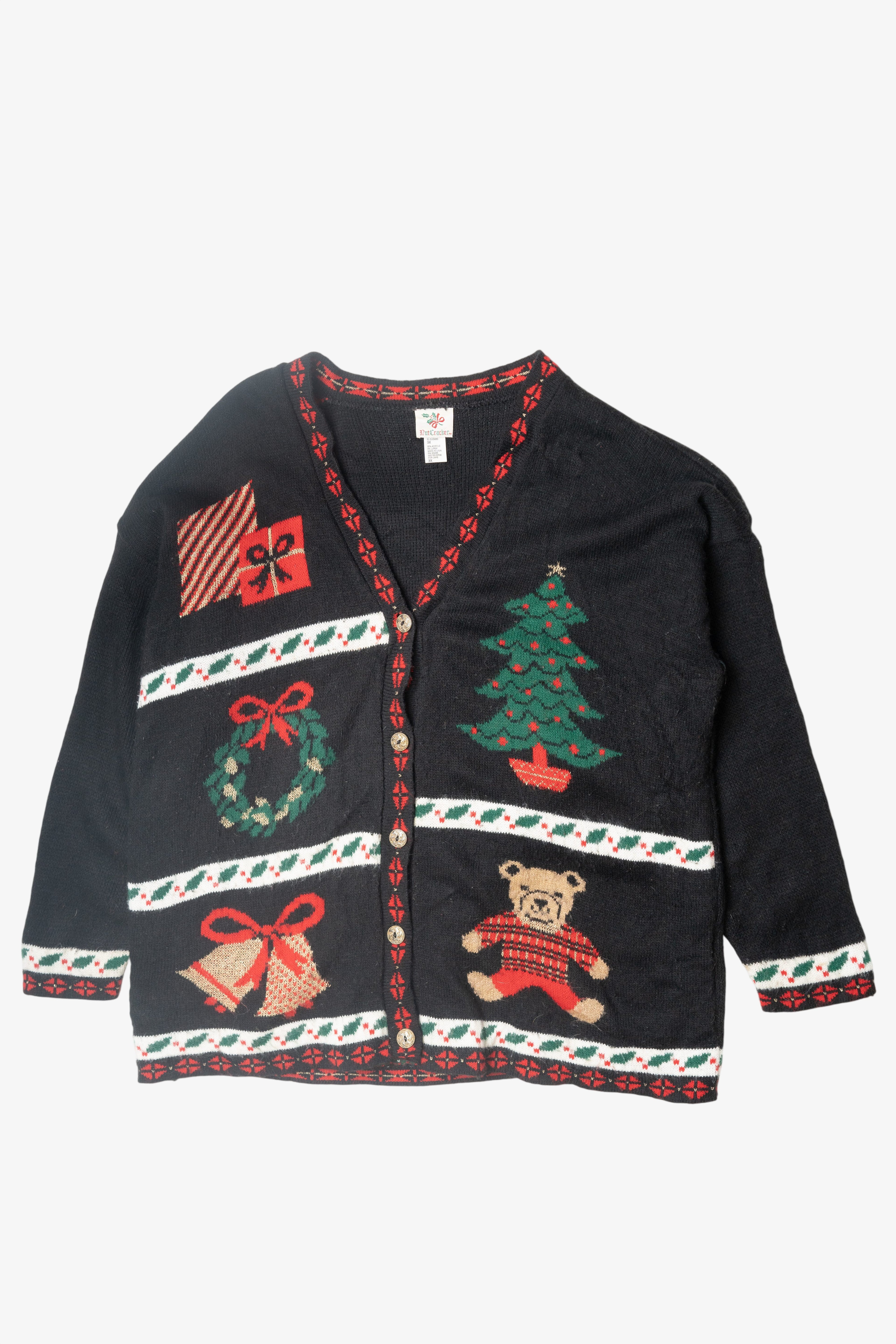 Vintage Holly Stripe Button Ugly Christmas Cardigan (1980s)