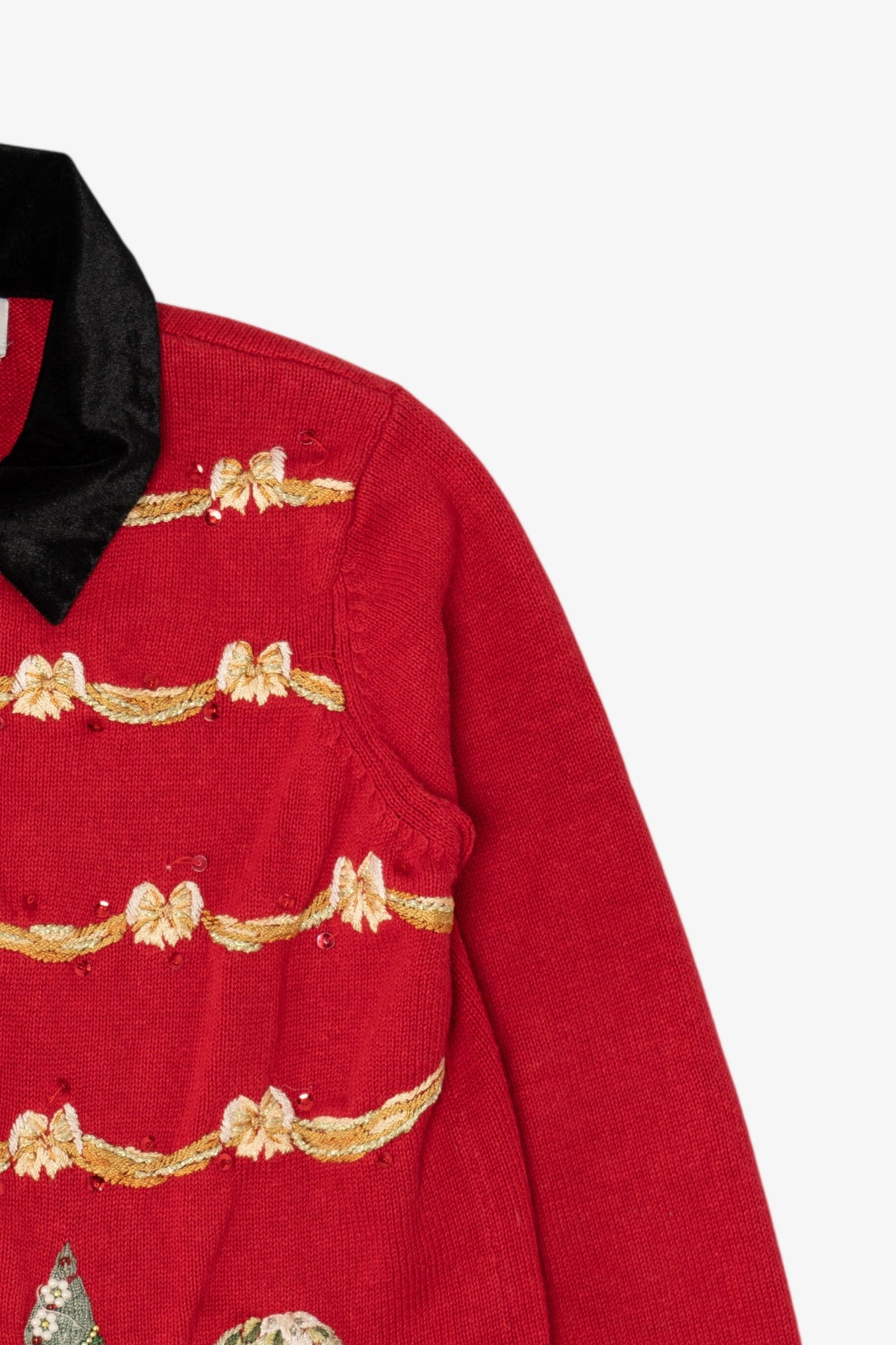 Vintage Red Heirloom Collectibles Bows And Trees Ugly Christmas Cardigan (2000s)