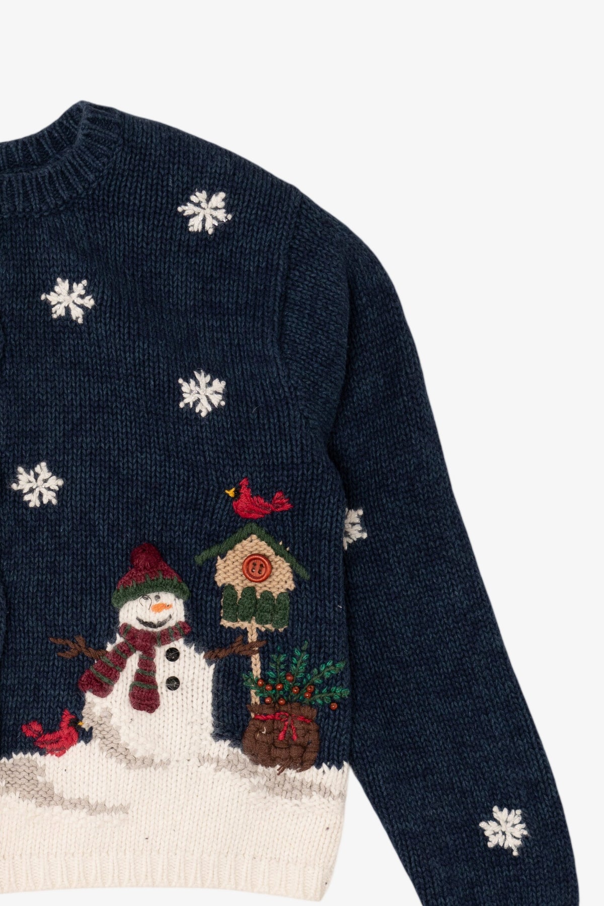 Vintage Navy Blue Croft & Barrow Snowmen Ugly Christmas Cardigan (2000s)