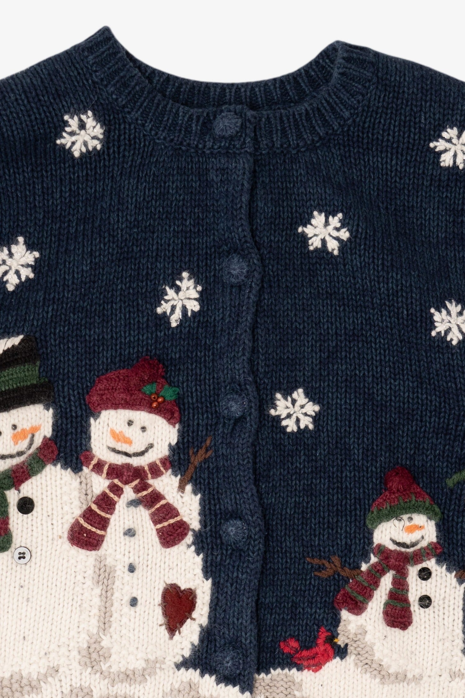 Vintage Navy Blue Croft & Barrow Snowmen Ugly Christmas Cardigan (2000s)