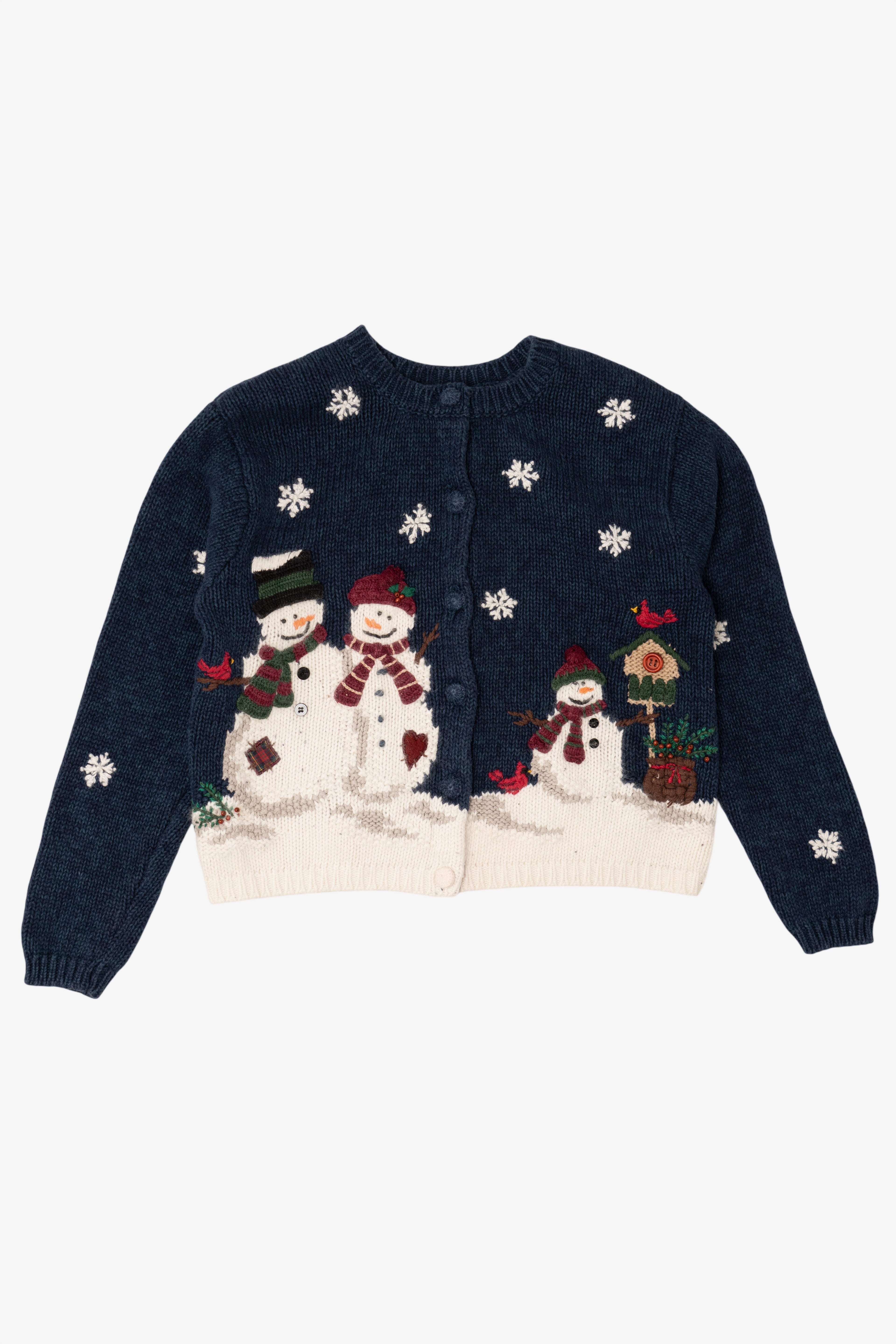 Vintage Navy Blue Croft & Barrow Snowmen Ugly Christmas Cardigan (2000s)