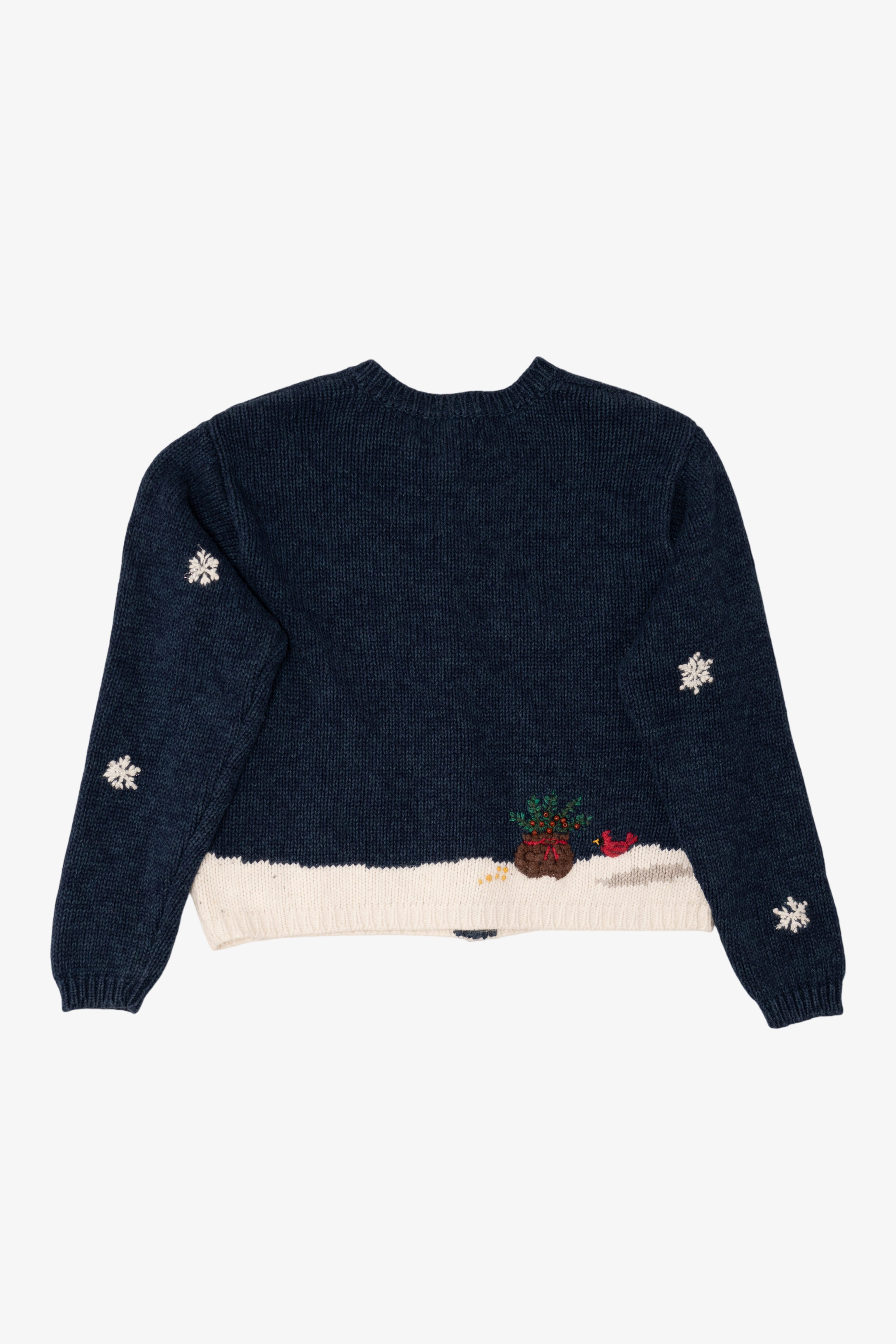 Vintage Navy Blue Croft & Barrow Snowmen Ugly Christmas Cardigan (2000s)