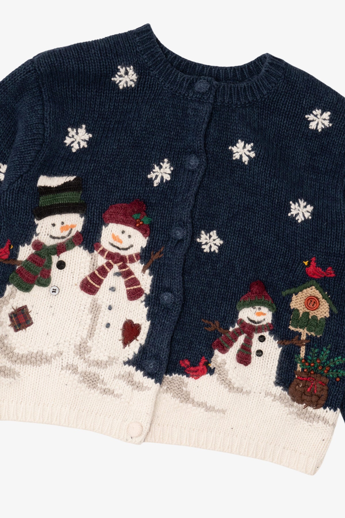 Vintage Navy Blue Croft & Barrow Snowmen Ugly Christmas Cardigan (2000s)