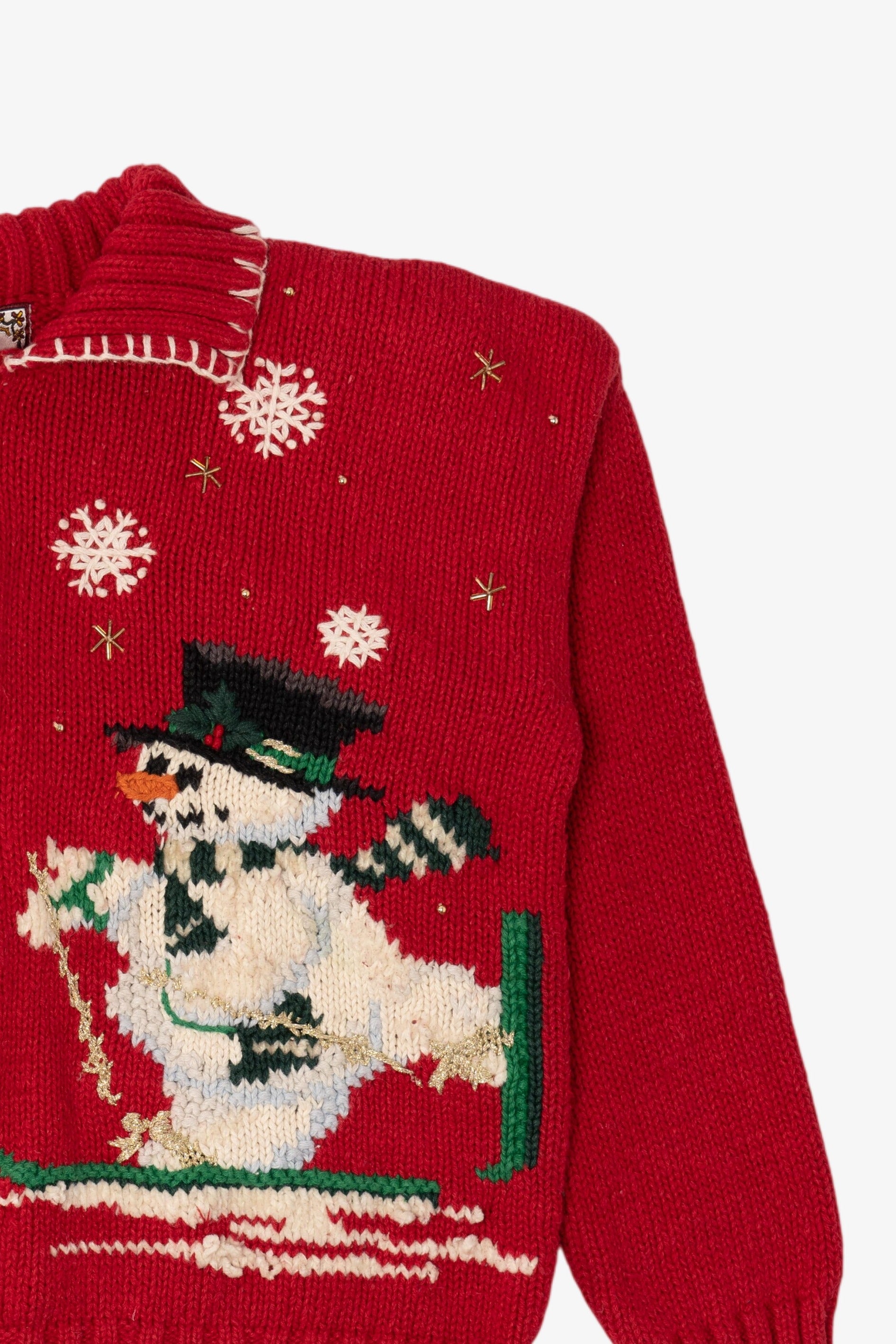 Vintage Red Tiara Snowmen Skiing Ugly Christmas Cardigan (1990s)