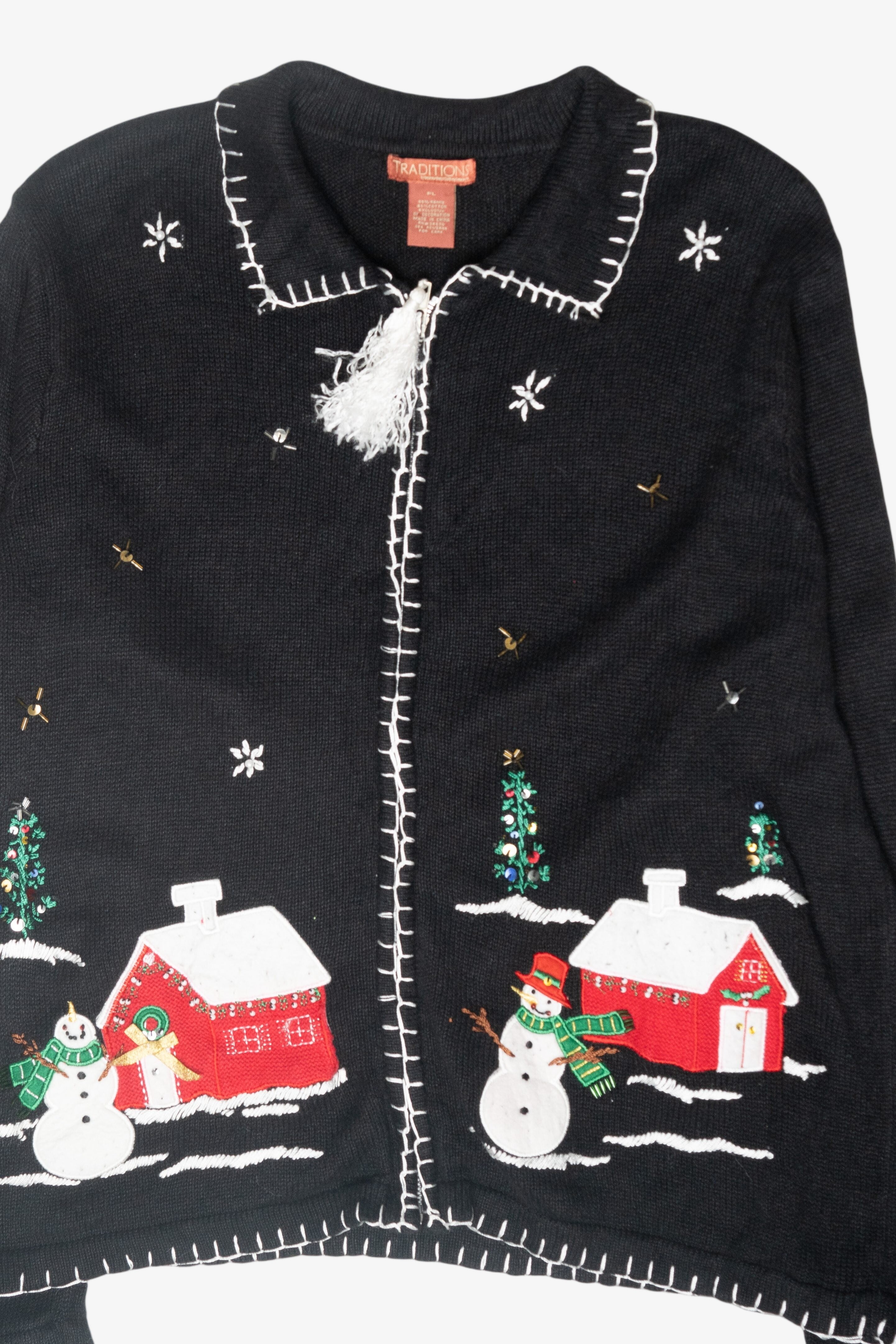 Snowmen Village Vintage Ugly Christmas Cardigan (1990s)