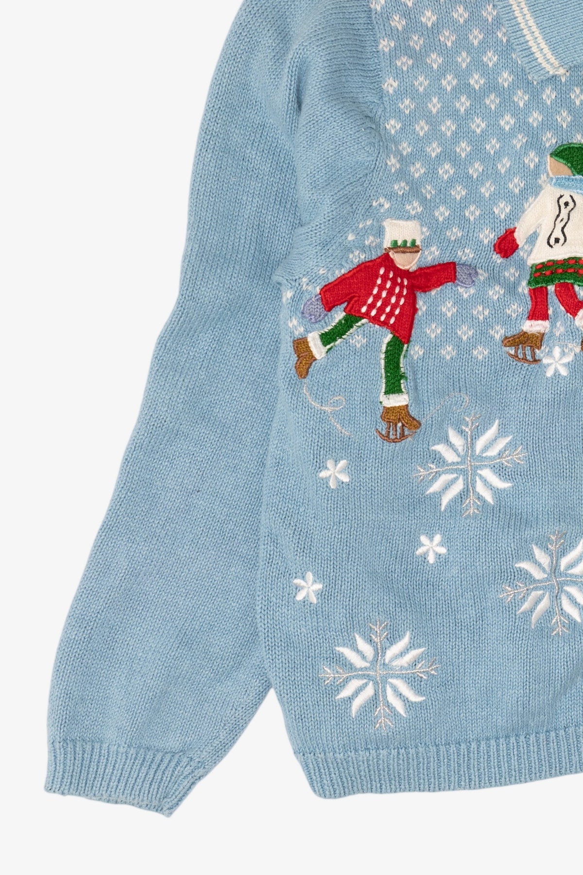 Vintage Light Blue Reference Point Ice Skating Ugly Christmas Cardigan (1990s)