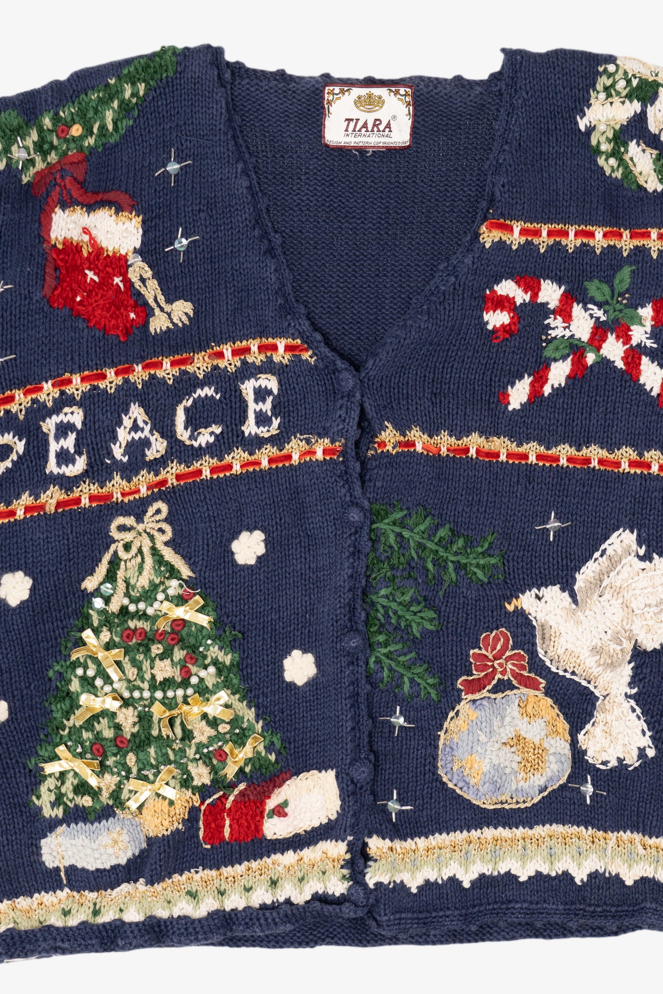 Vintage Navy Blue Tiara Ugly Christmas Cardigan (1990s)