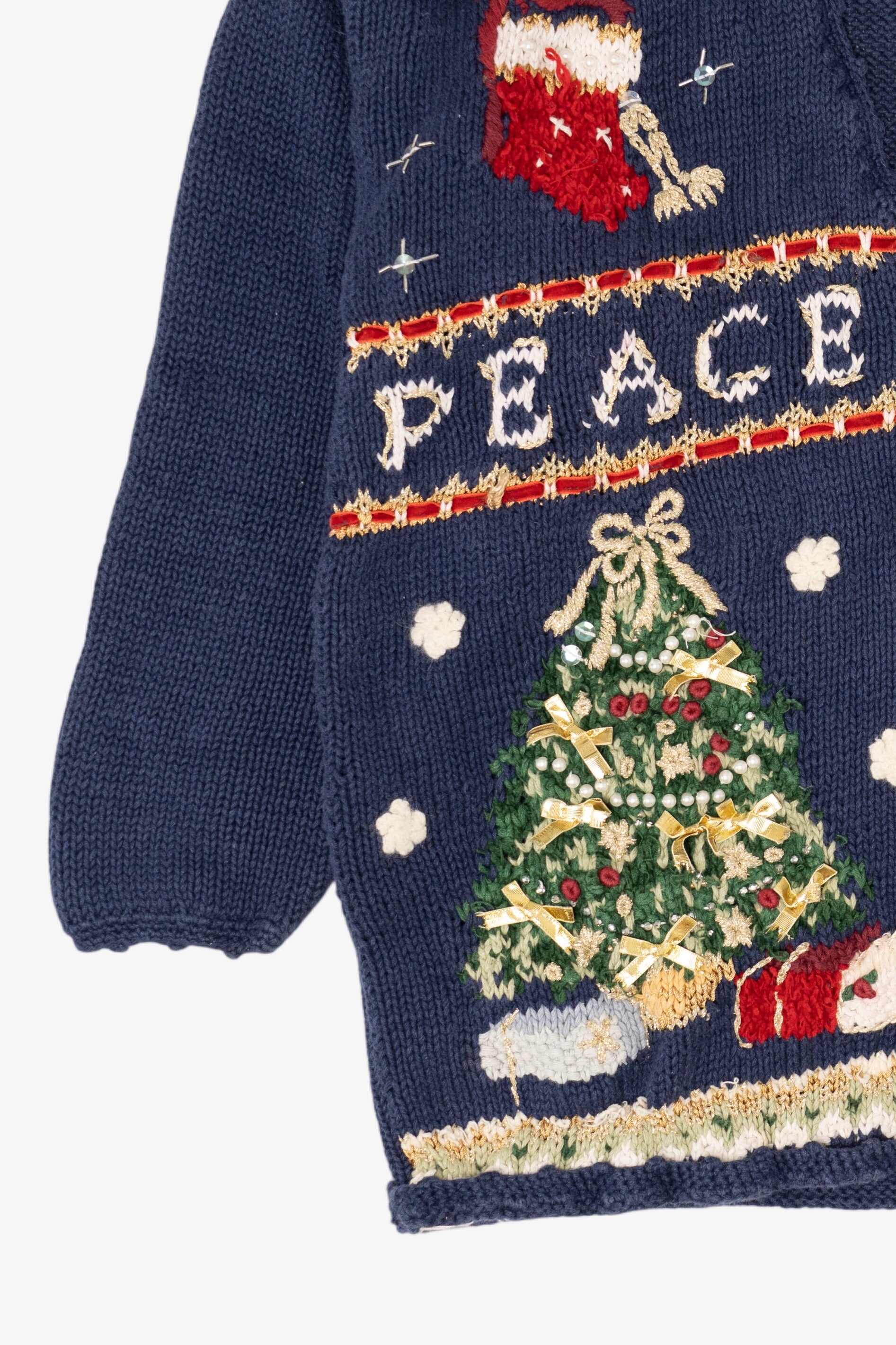 Vintage Navy Blue Tiara Ugly Christmas Cardigan (1990s)