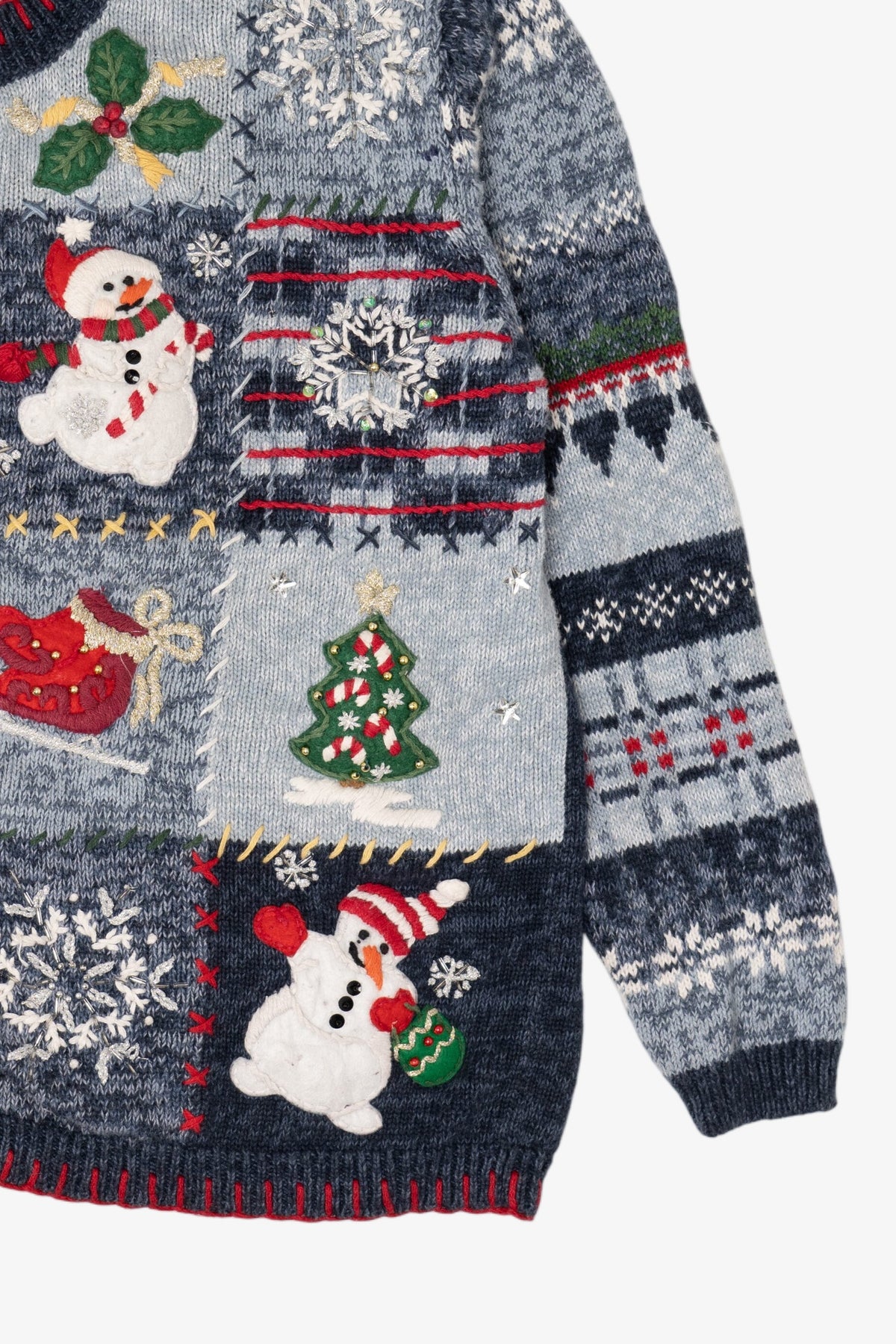 Vintage Navy Blue Heirloom Collectible Snowmen Christmas Cardigan (2000s)