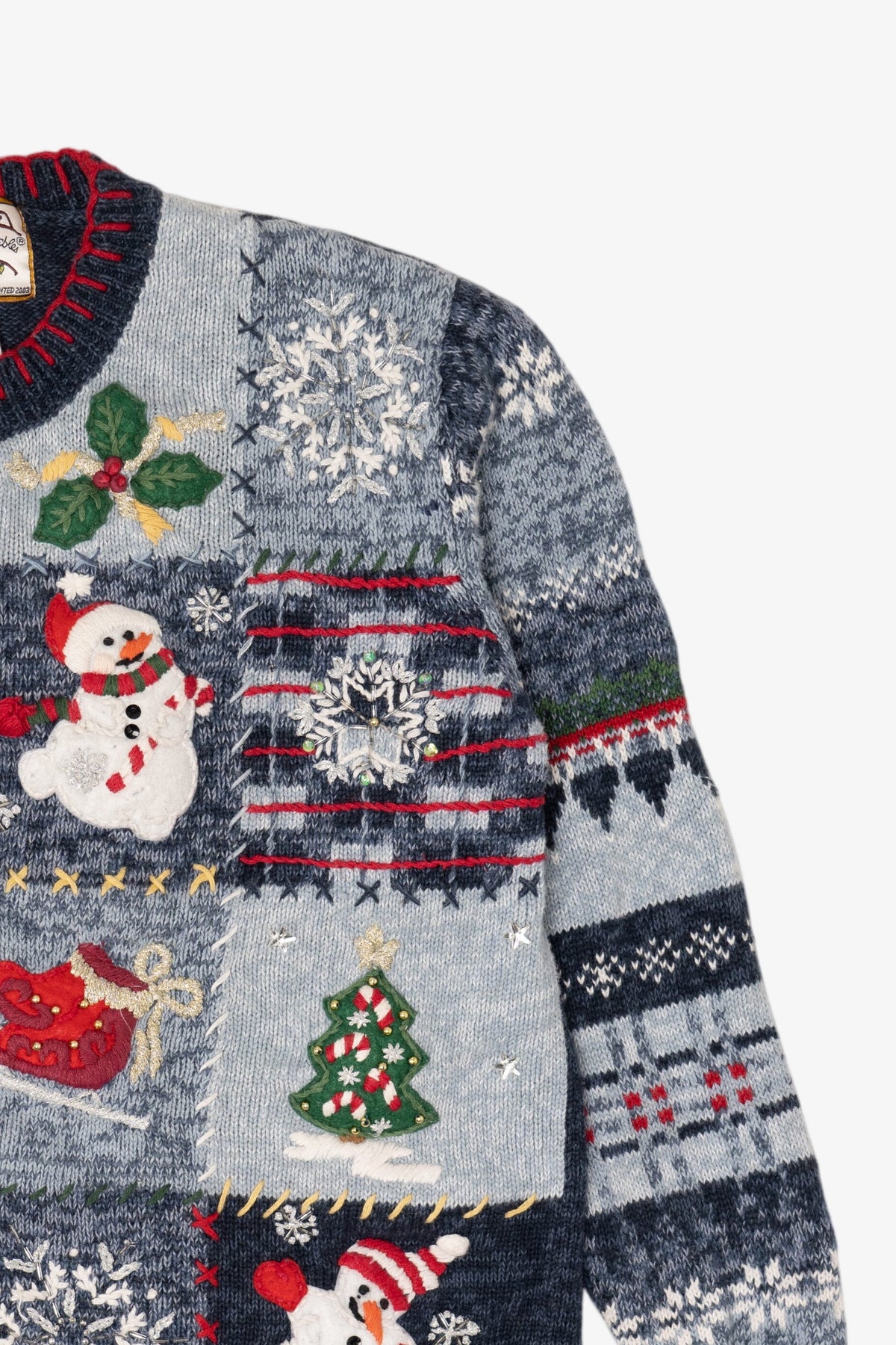 Vintage Navy Blue Heirloom Collectible Snowmen Christmas Cardigan (2000s)
