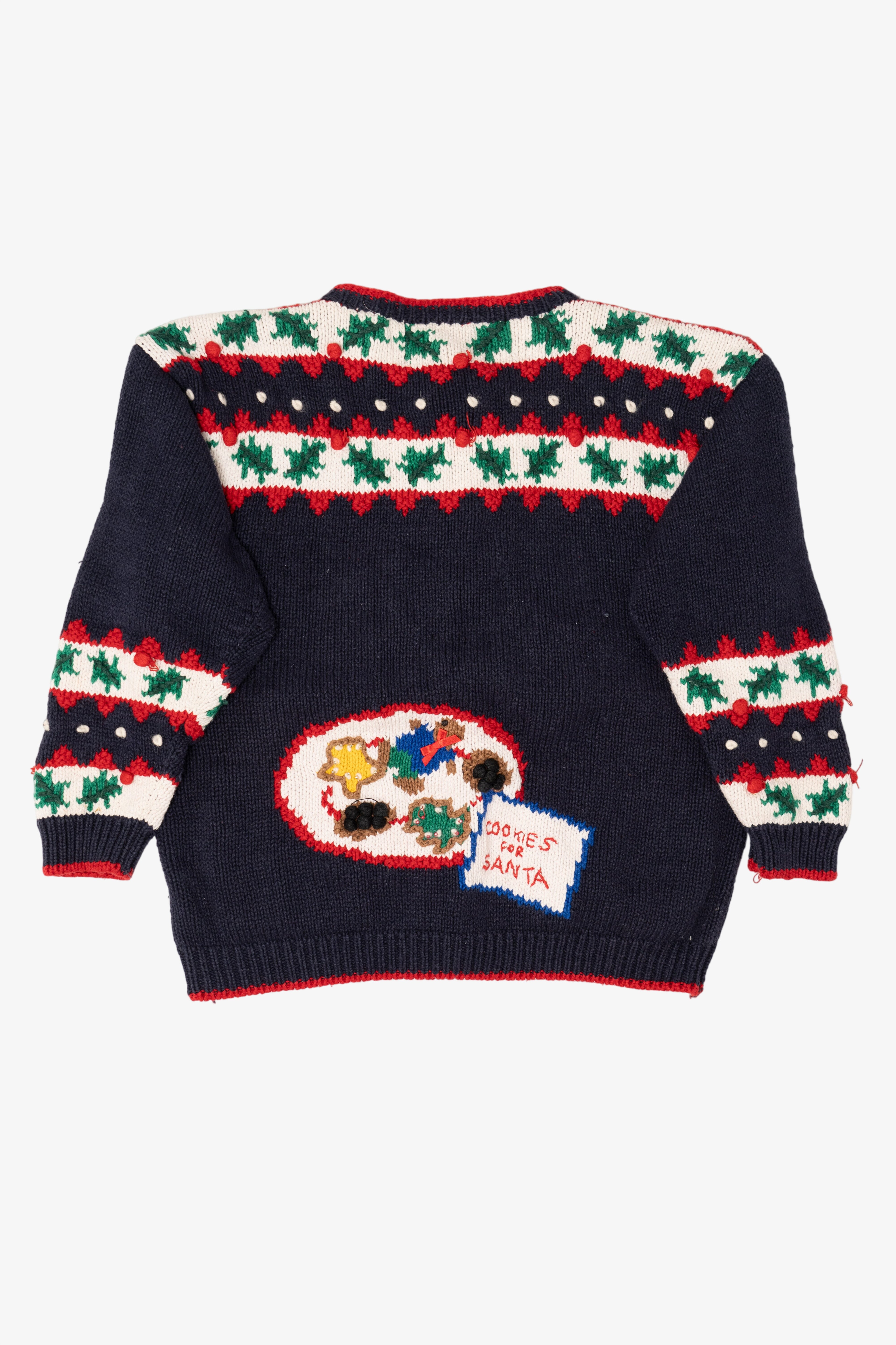 Vintage Navy Blue Belle Pointe Santa Ugly Christmas Cardigan (1990s)