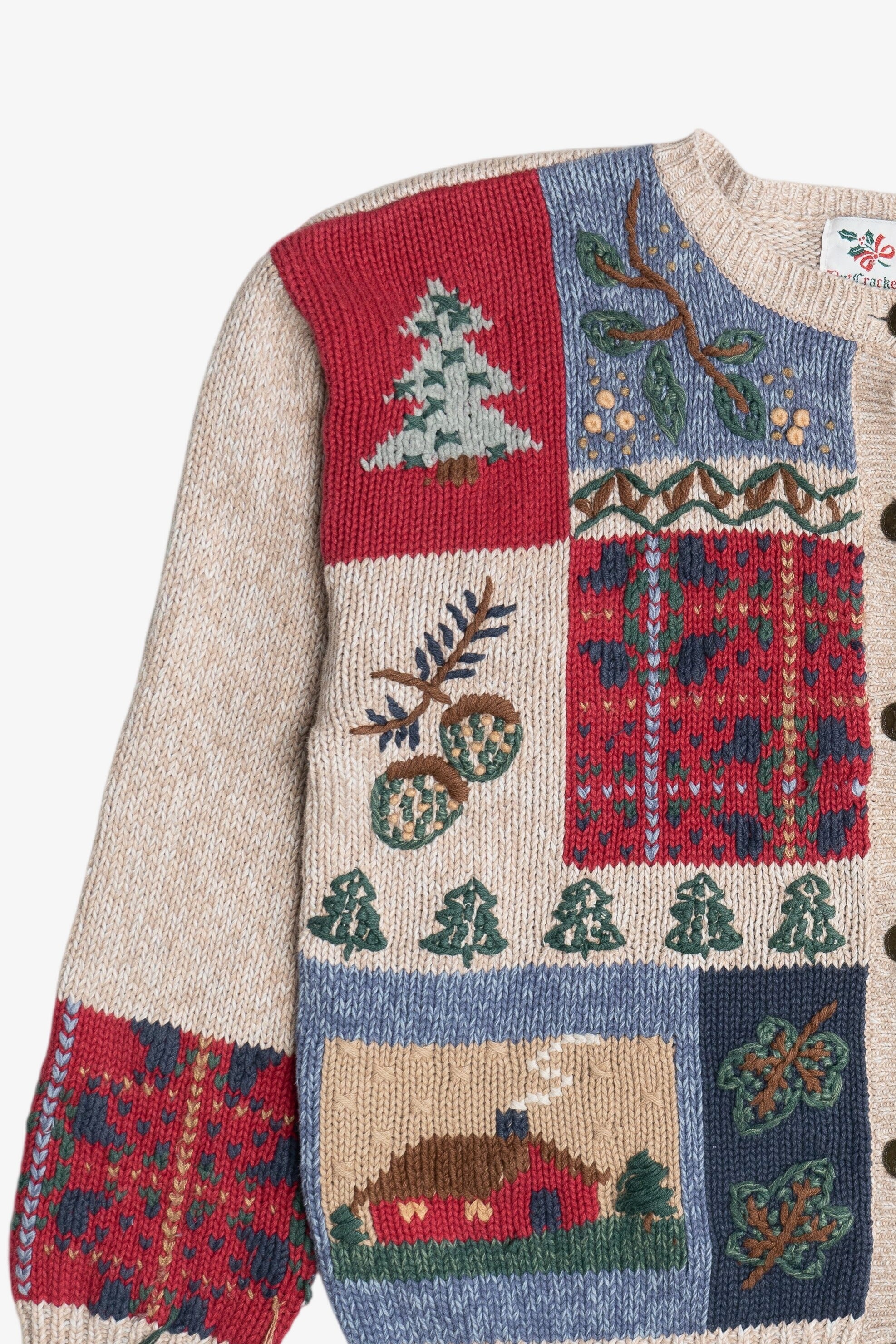Vintage Rustic Cardinal Quilt Ugly Christmas Sweater (1980s)
