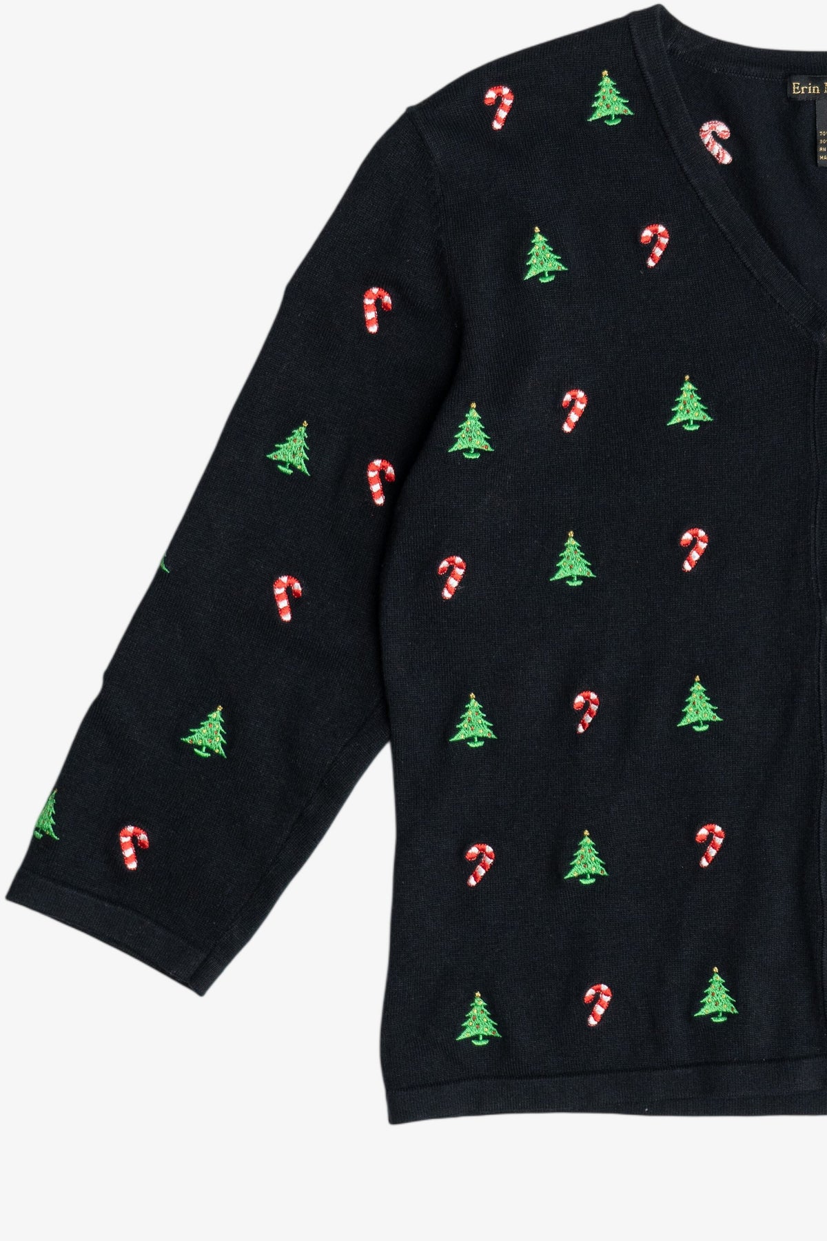 Vintage Candy Canes & Christmas Trees Lightweight Ugly Christmas Cardigan (2000s)