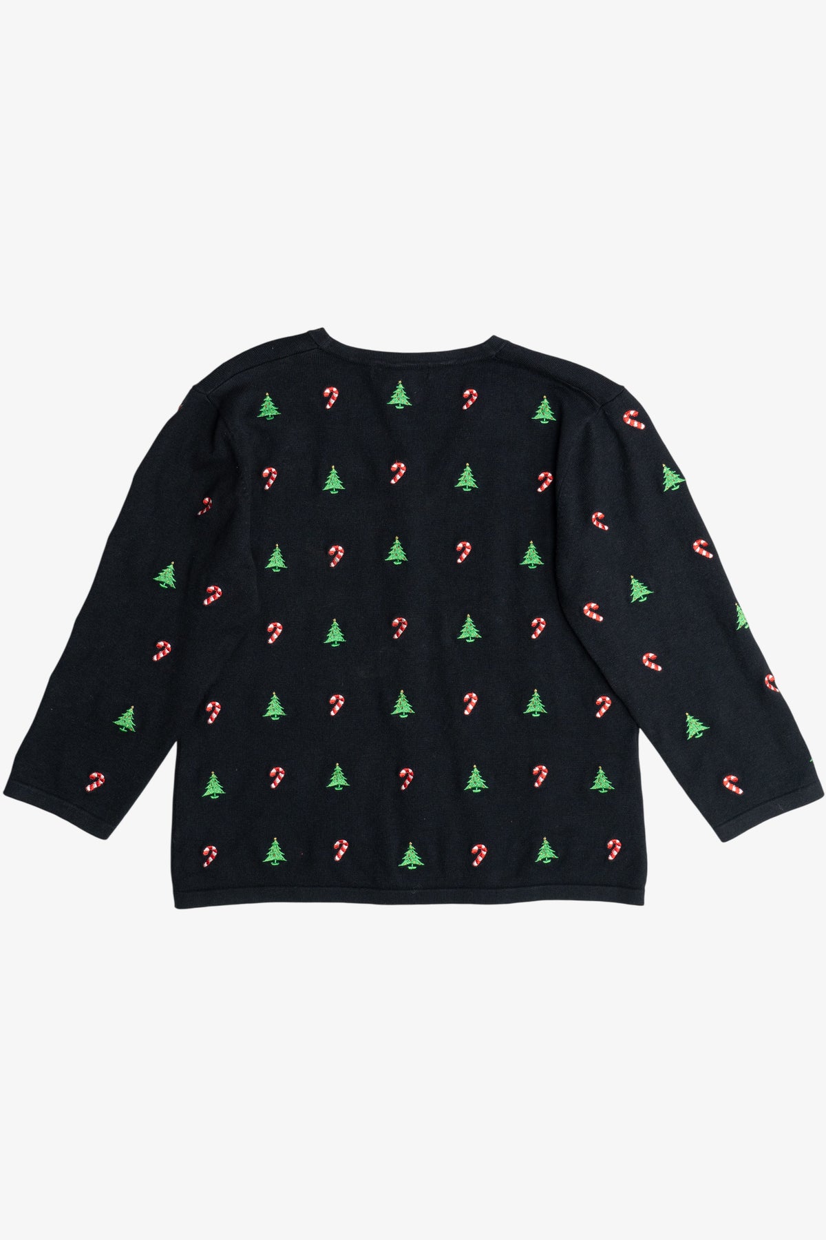 Vintage Candy Canes & Christmas Trees Lightweight Ugly Christmas Cardigan (2000s)