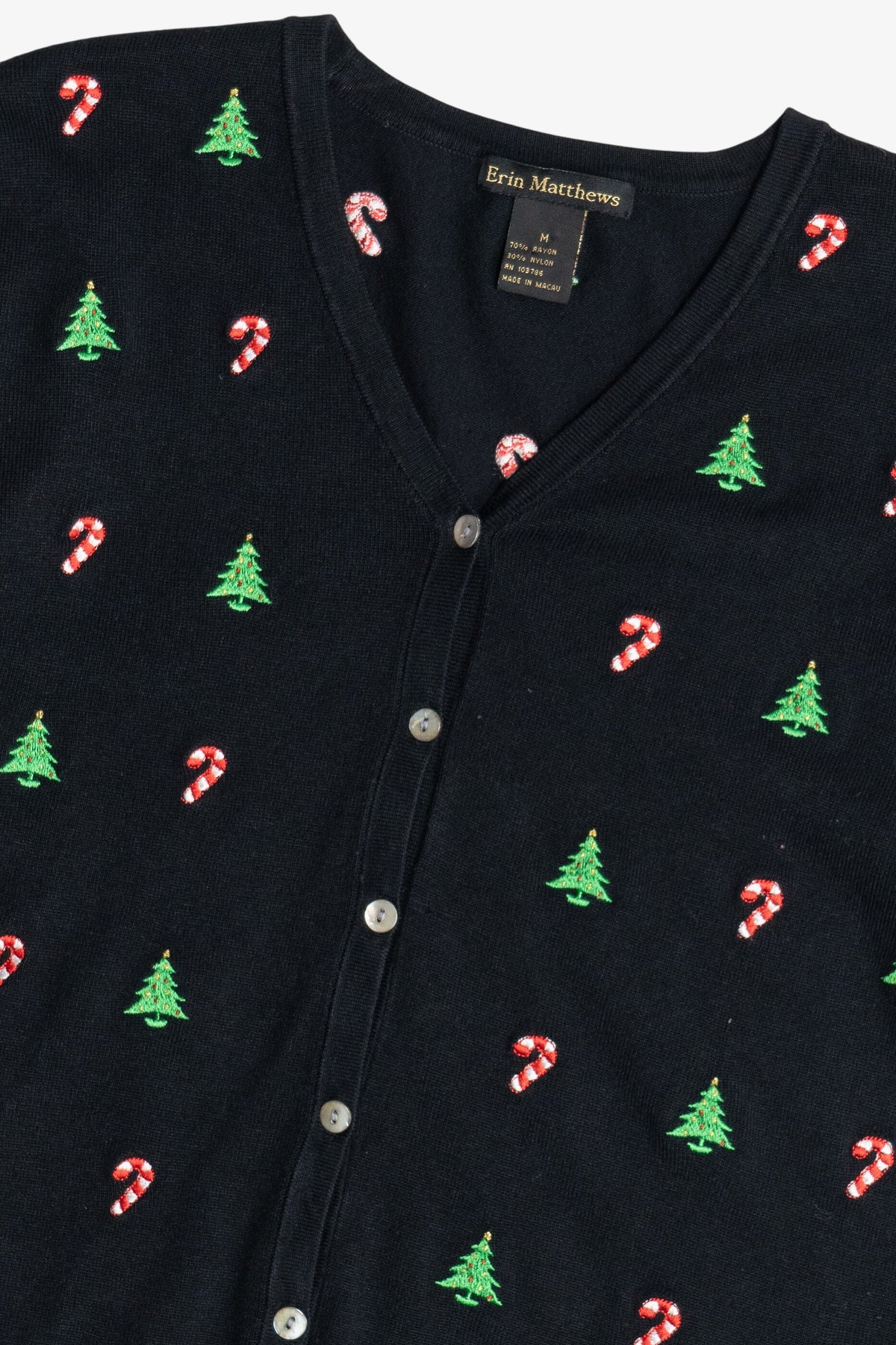 Vintage Candy Canes & Christmas Trees Lightweight Ugly Christmas Cardigan (2000s)