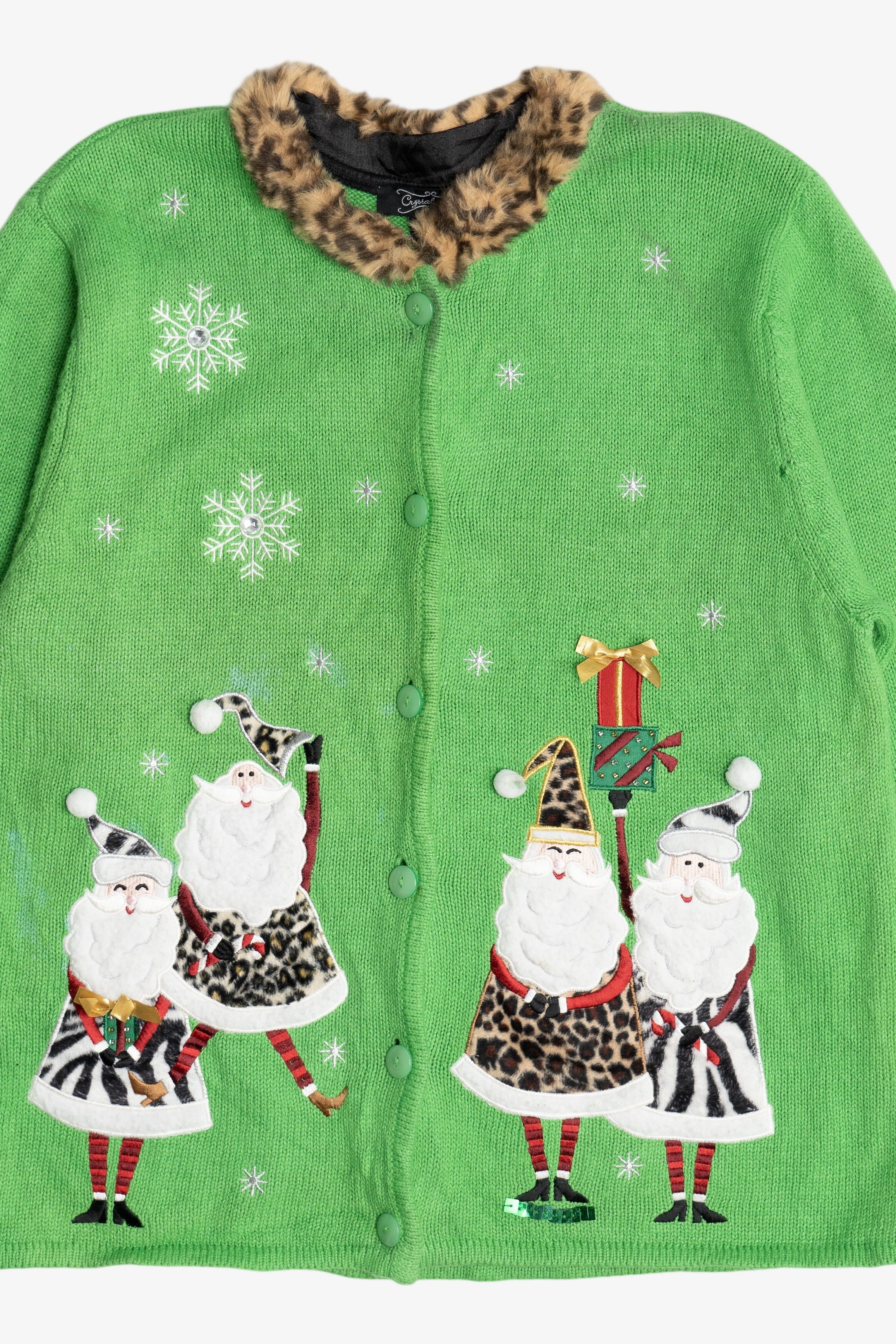 Vintage Leopard Print Santa & Mrs. Claus Ugly Christmas Sweater (1990s)