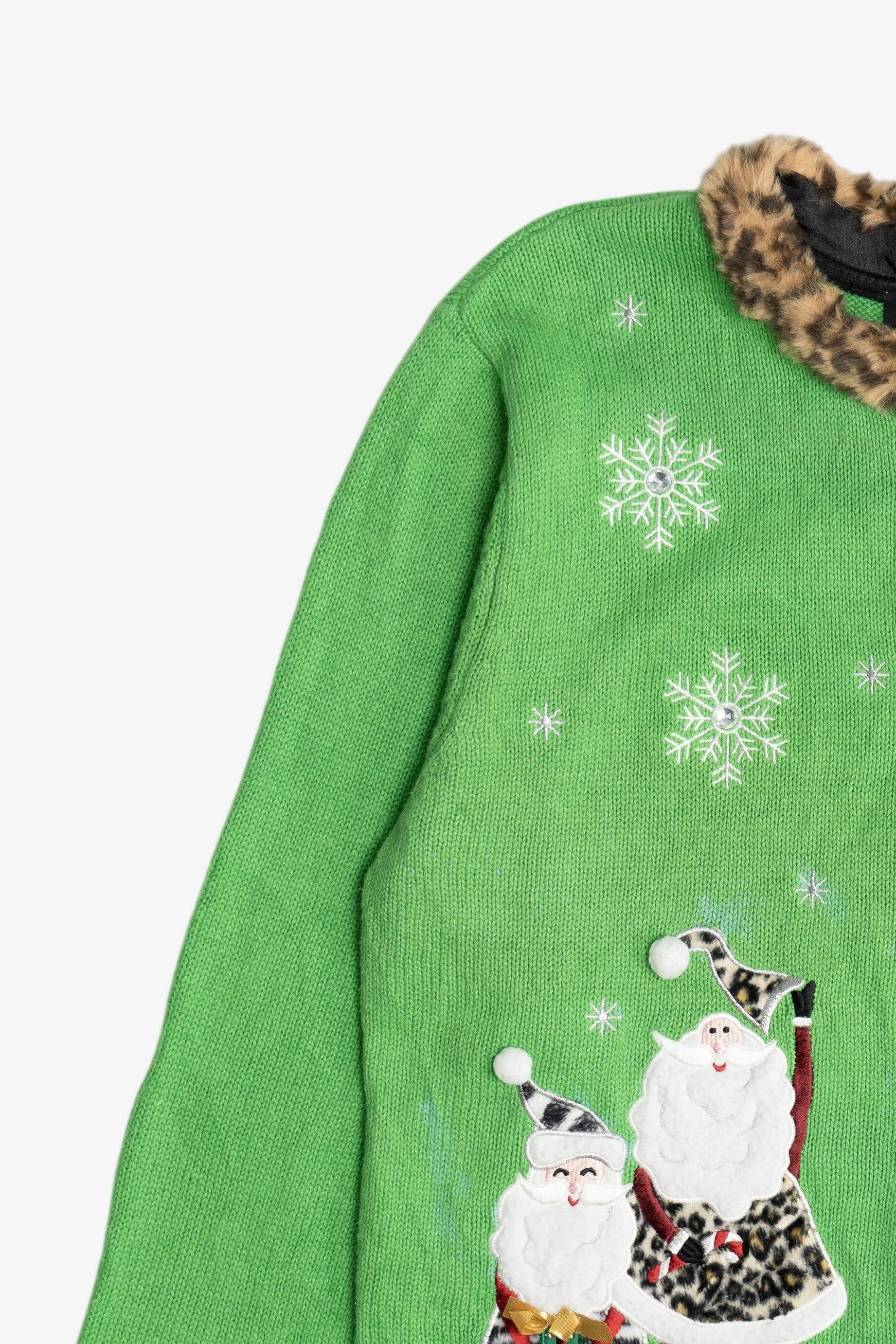 Vintage Leopard Print Santa & Mrs. Claus Ugly Christmas Sweater (1990s)