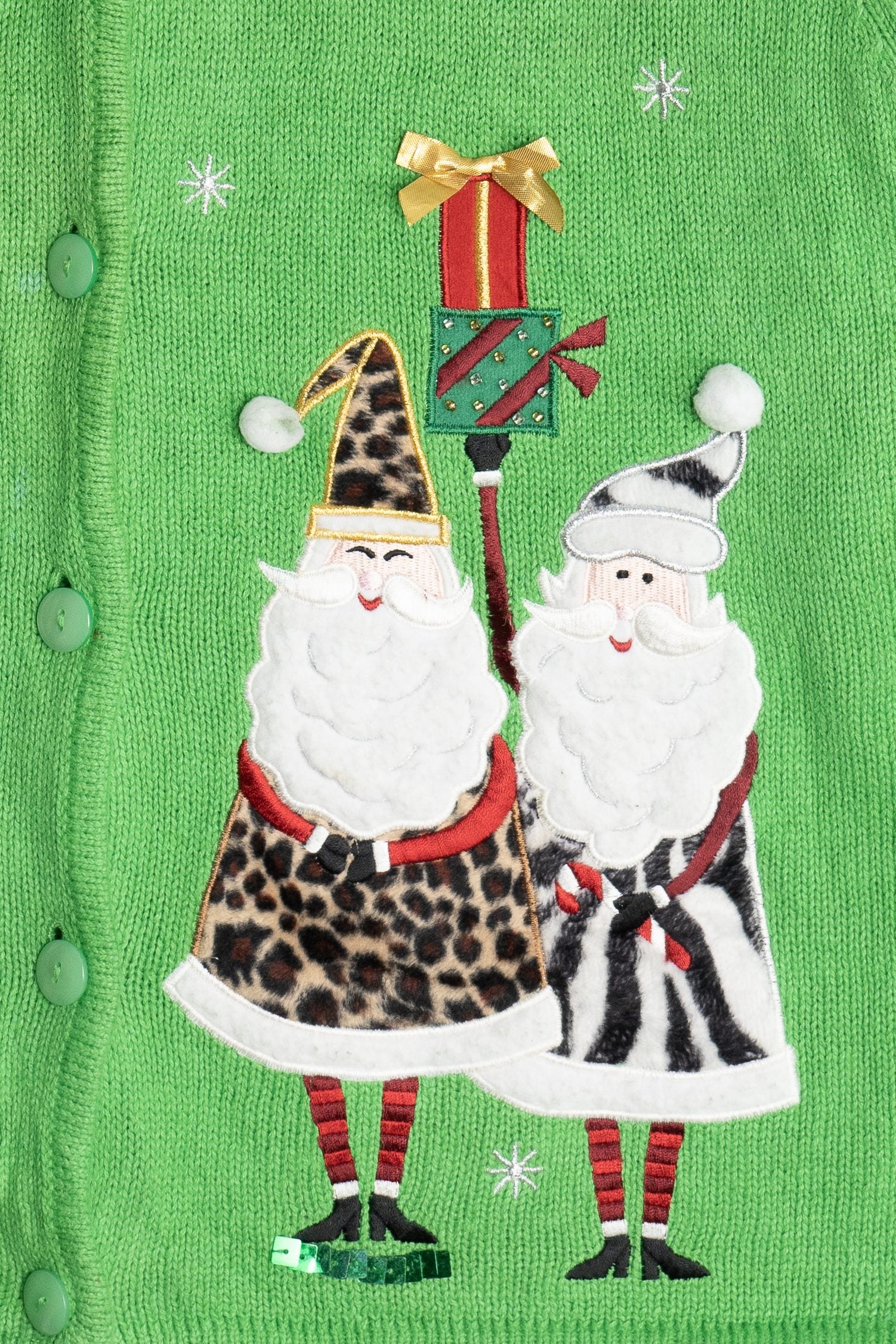 Vintage Leopard Print Santa & Mrs. Claus Ugly Christmas Sweater (1990s)
