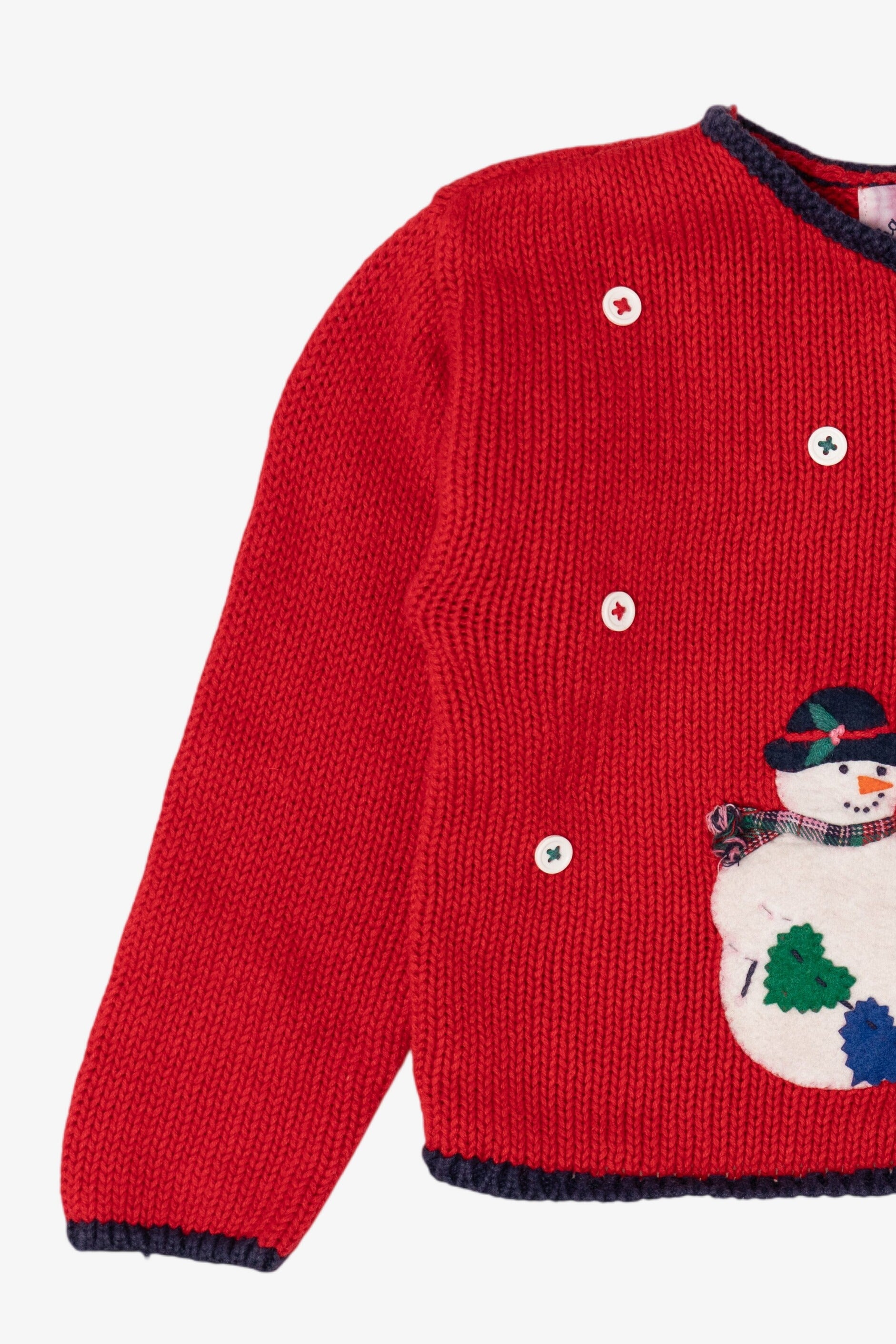 Vintage Red Kids Hartstrings Snowmen Ugly Christmas Cardigan (2000s)