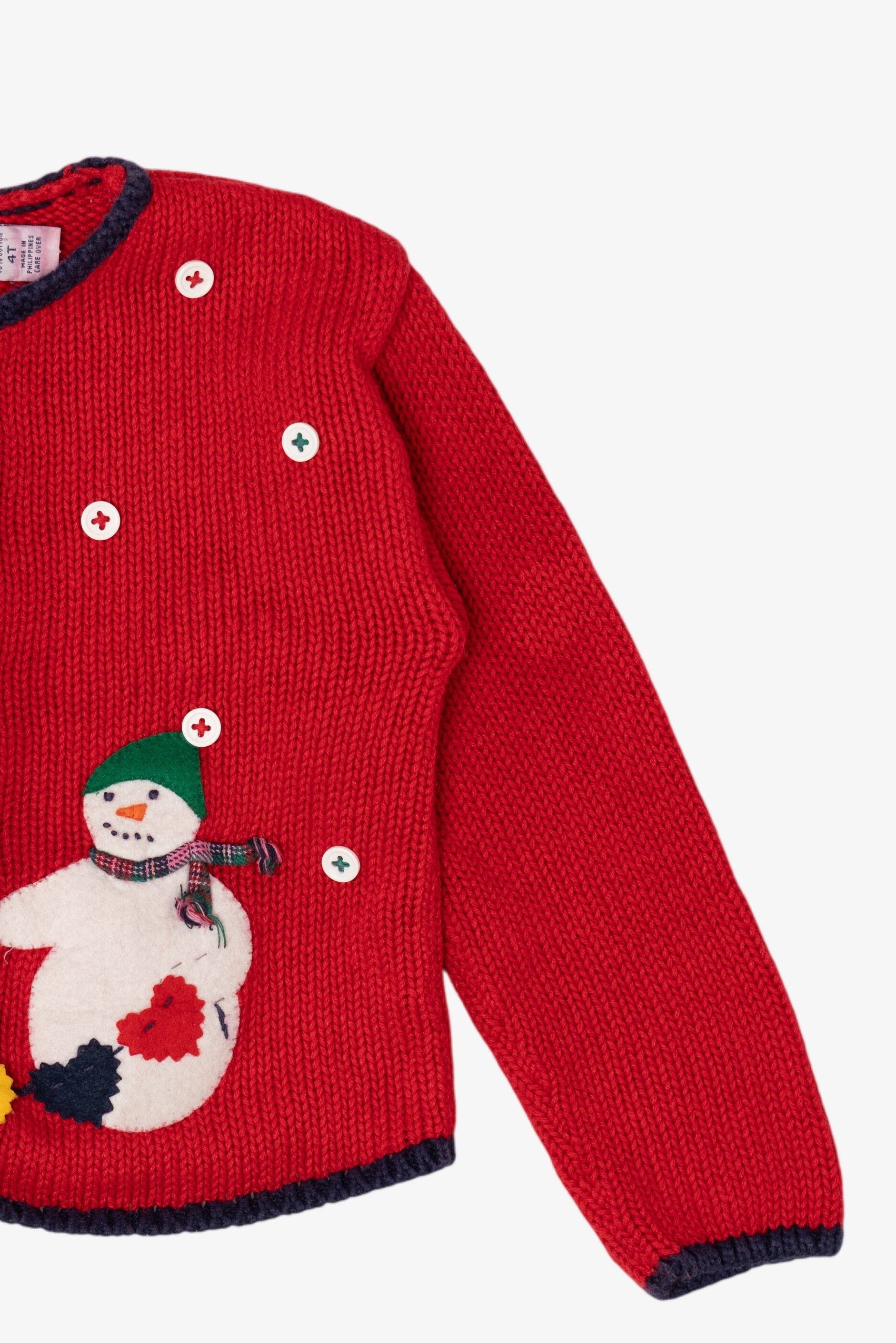 Vintage Red Kids Hartstrings Snowmen Ugly Christmas Cardigan (2000s)