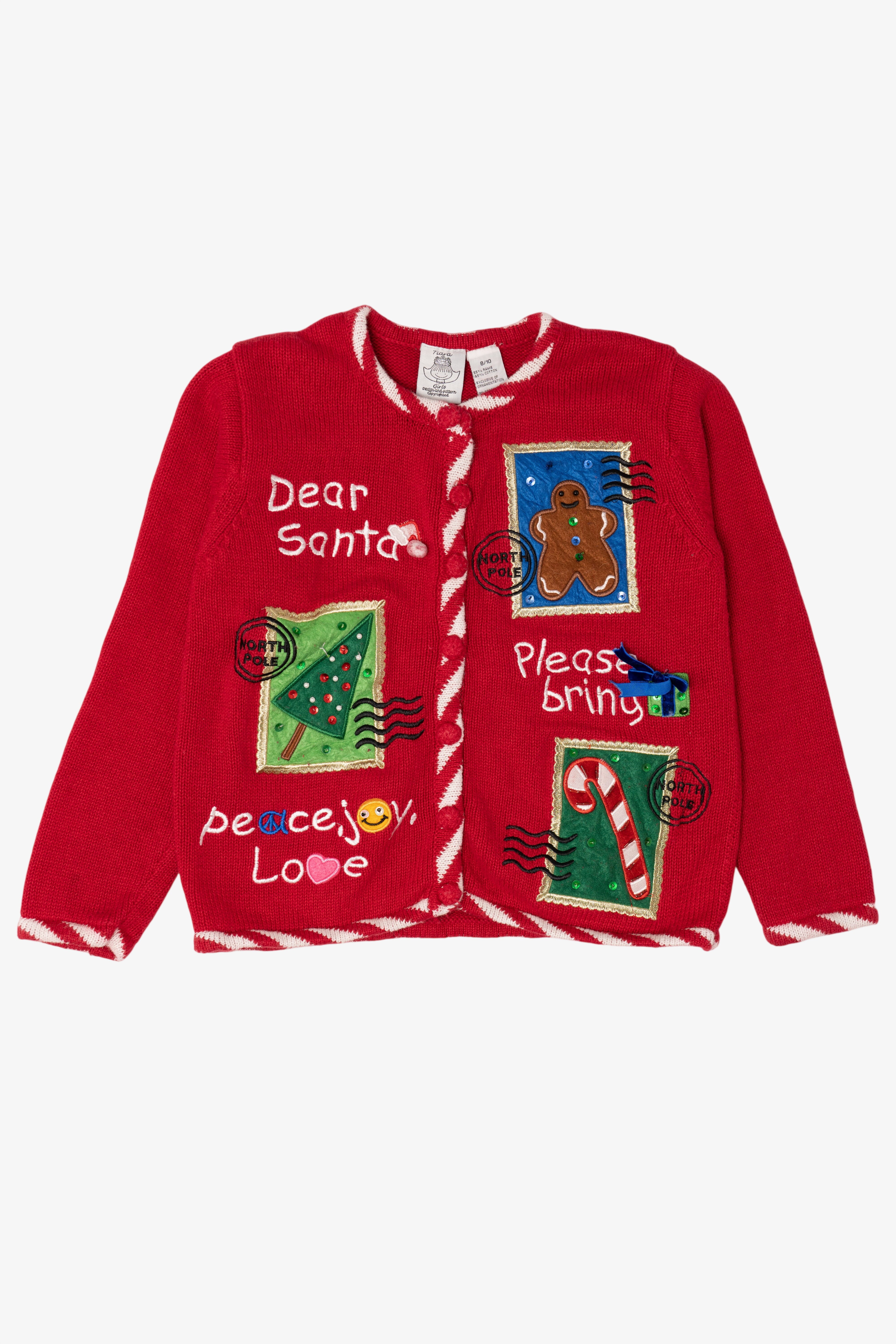 Vintage Kids Red Tiara Girls Ugly Christmas Cardigan (1990s)