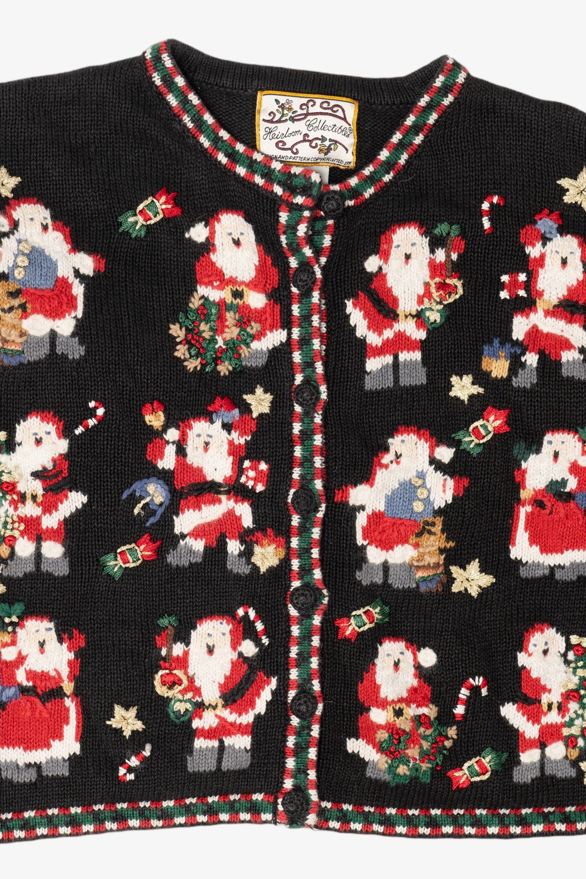 Vintage Kids Black Heirloom Collectibles Santa Ugly Christmas Cardigan (1990s)