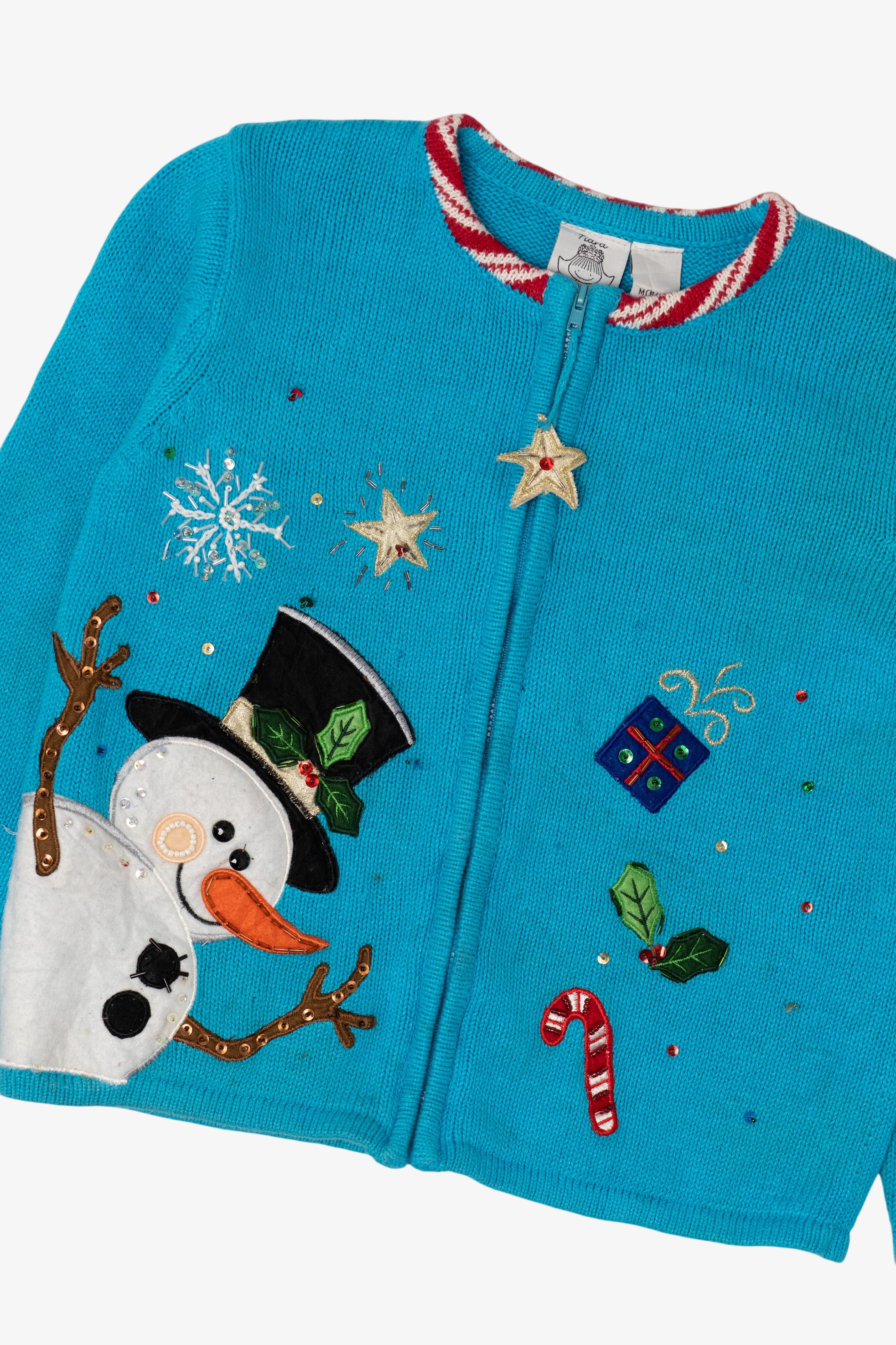 Vintage Kids Blue Tiara Girls Snowmen Ugly Christmas Cardigan (2000s)