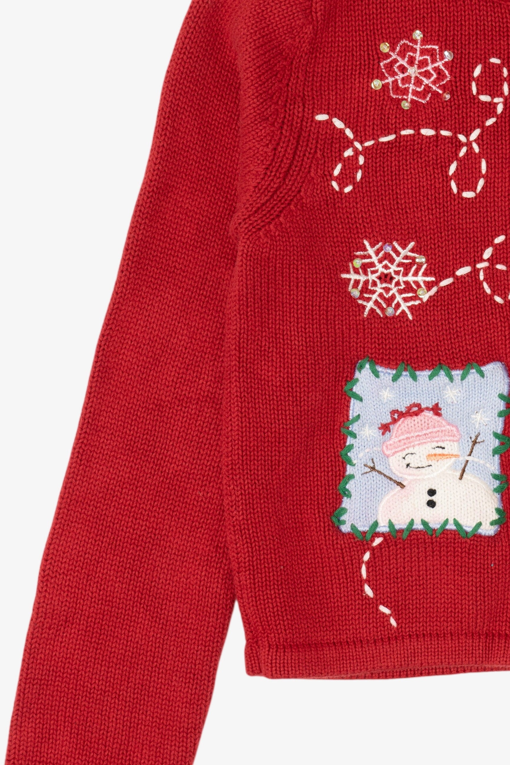 Vintage Kids Red Savannah Snowmen Hooded Ugly Christmas Pullover (2000s)