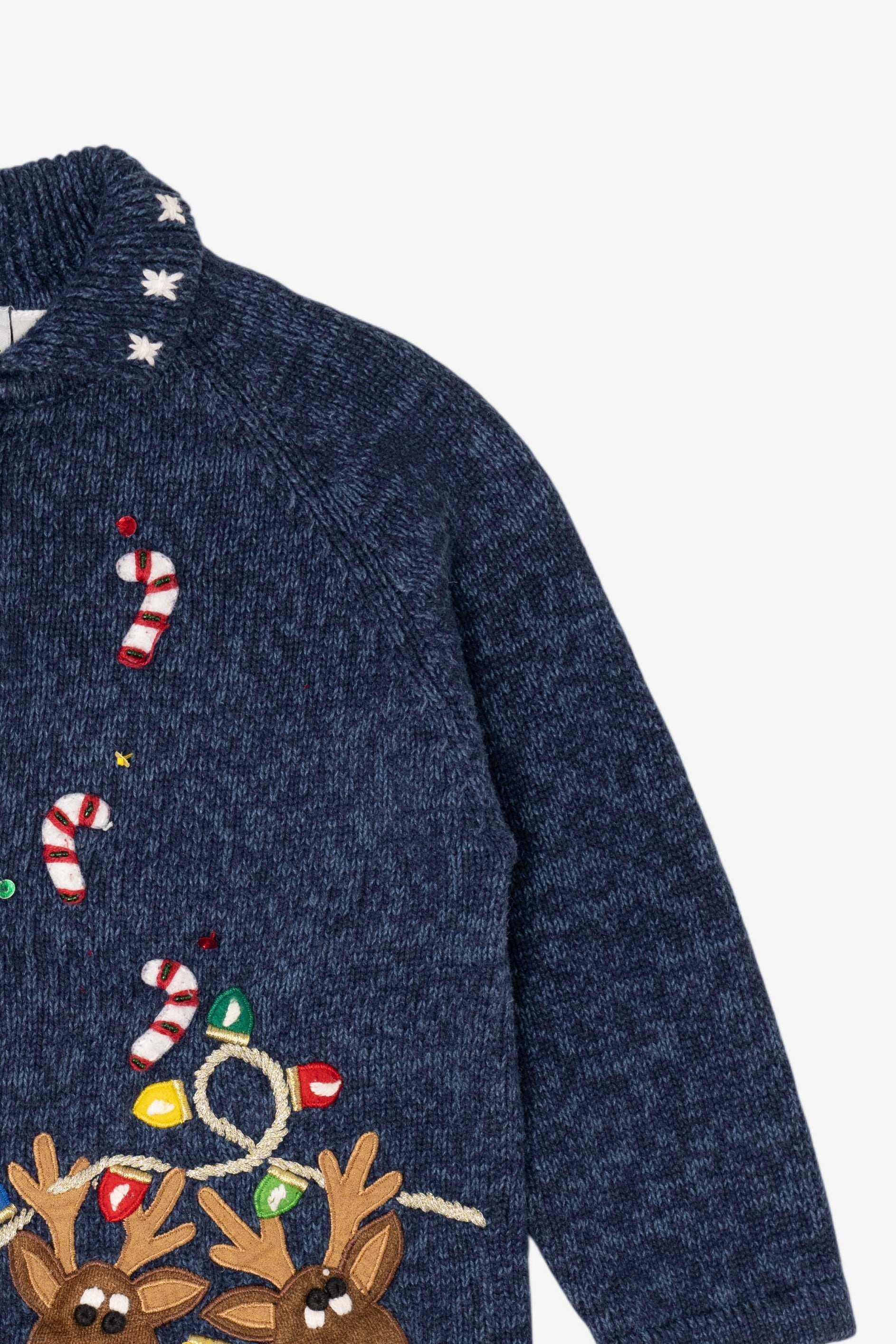 Vintage Kids Navy Blue Tiara Girls Reindeer Ugly Christmas Cardigan (2000s)