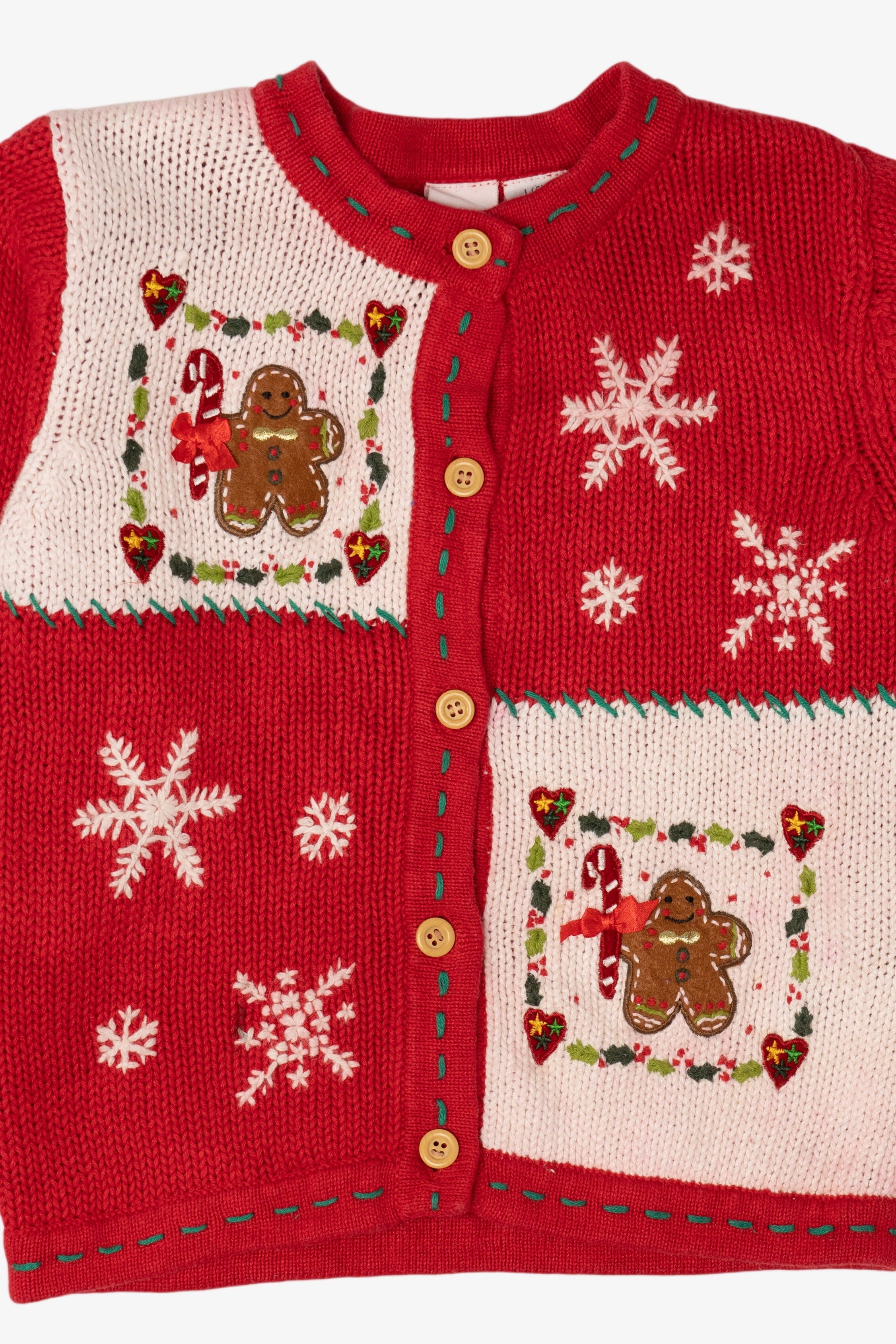 Vintage Kids Red UR It Gingerbread Ugly Christmas Cardigan (1990s)