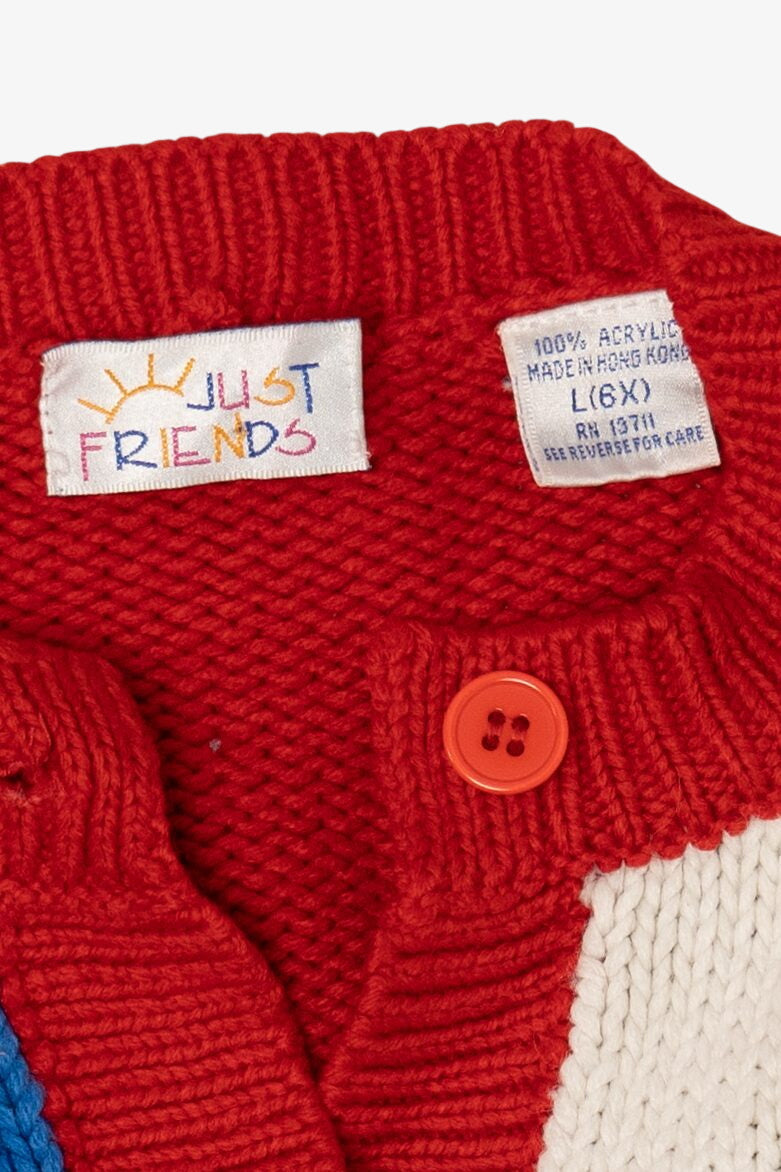 Vintage Kids Red Just Friends Ugly Christmas Cardigan (1990s)