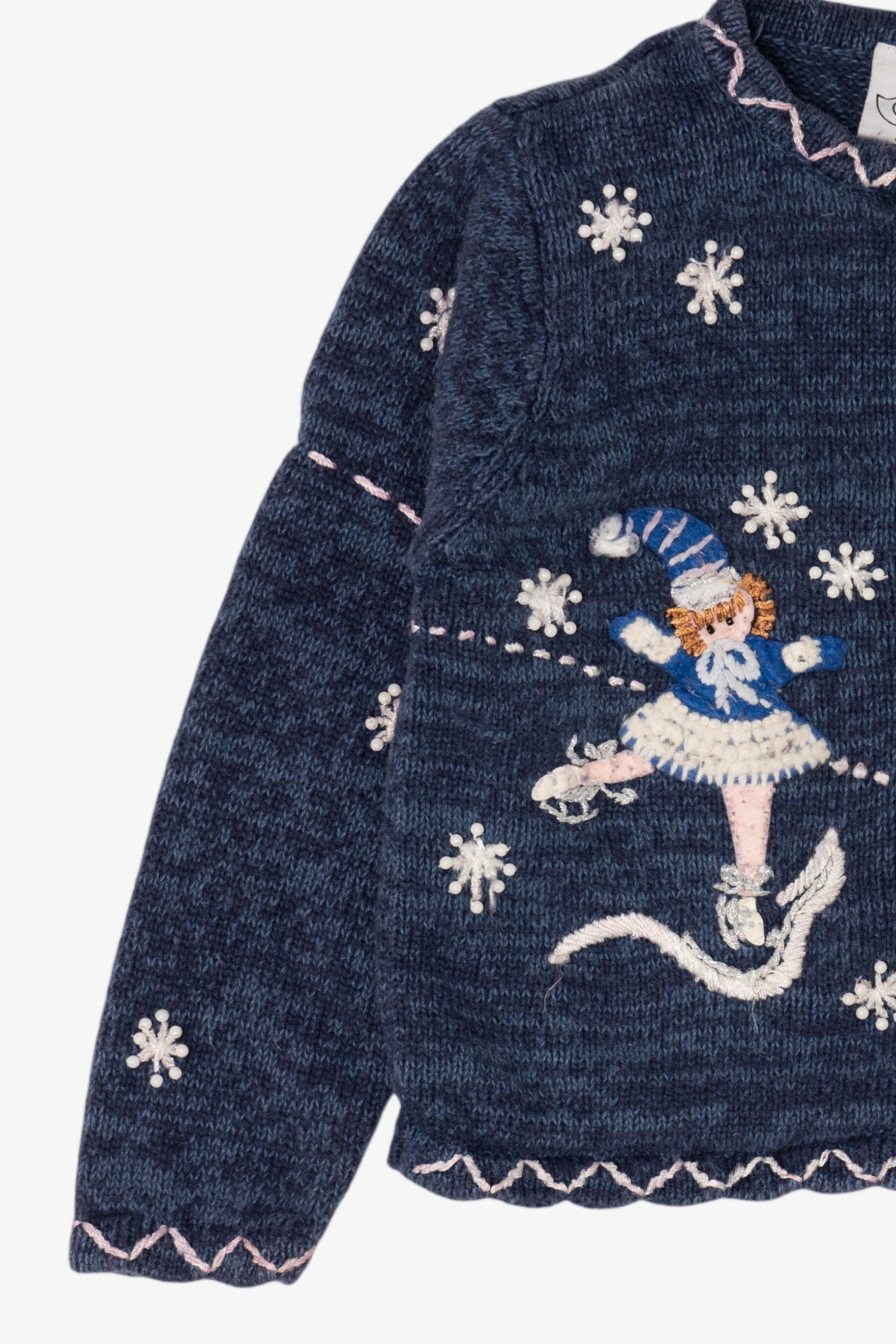 Vintage Kids Navy Blue Tiara Girls Ice Skating Ugly Christmas Cardigan (2000s)