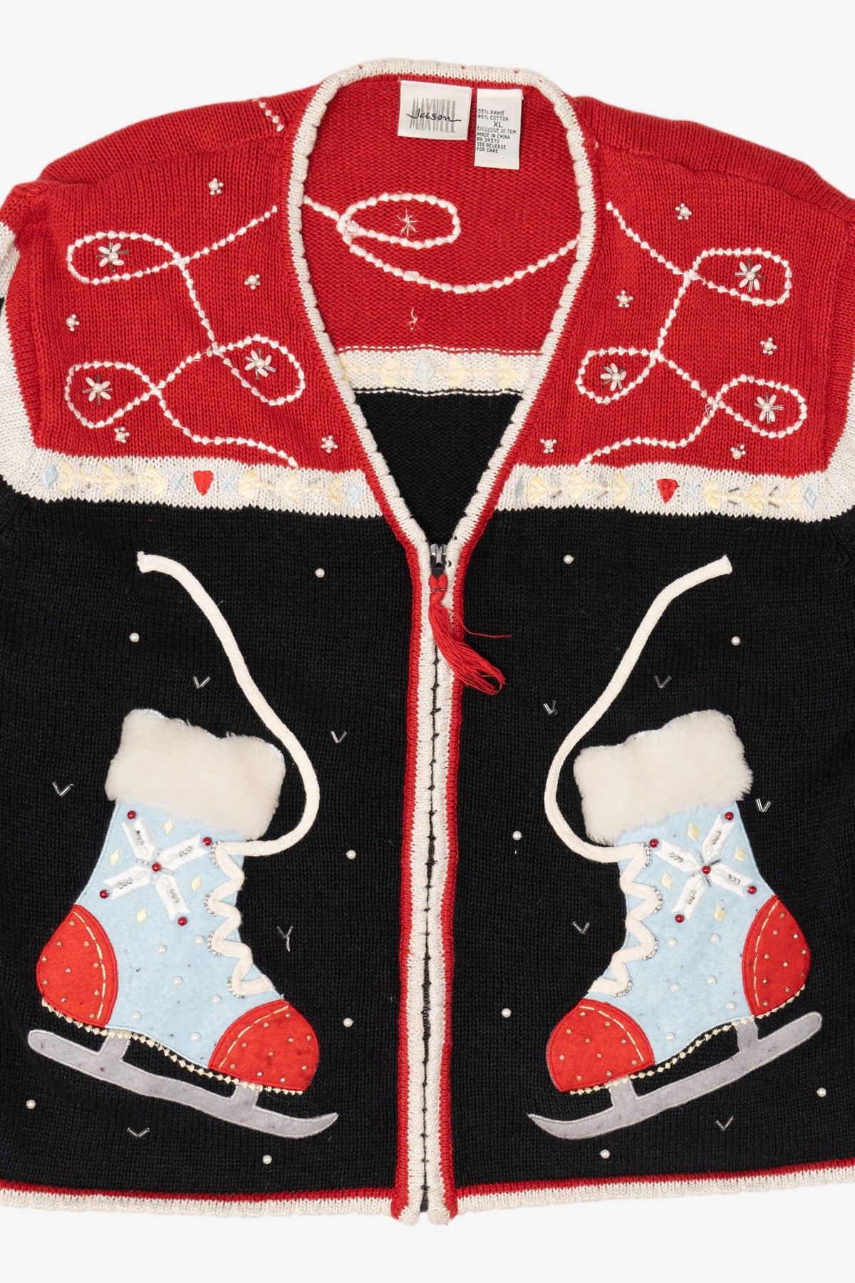 Vintage Black Jason Maxwell Ice Skates Ugly Christmas Cardigan (1990s)