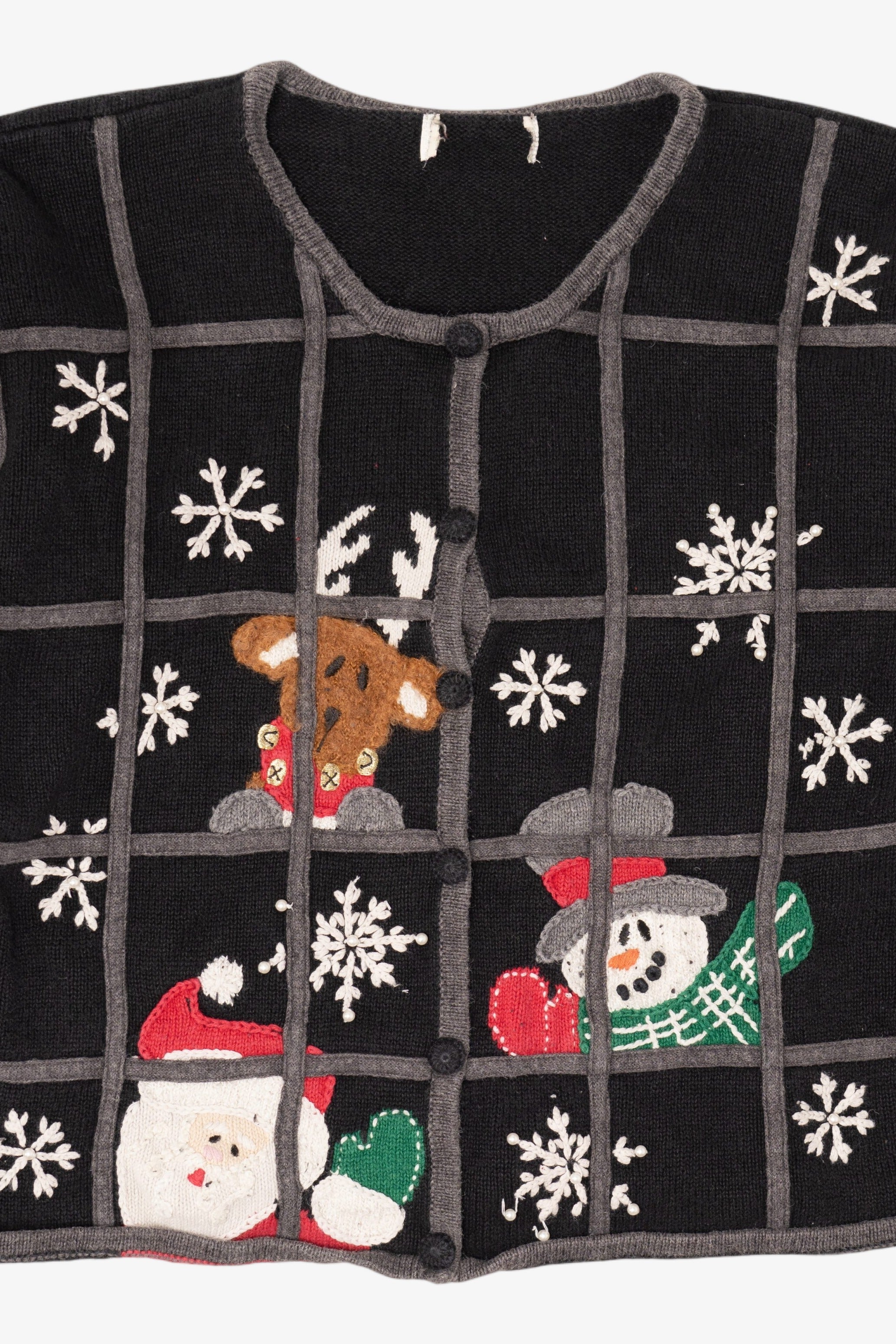 Vintage Black Santa In The Window Ugly Christmas Cardigan (1990s)