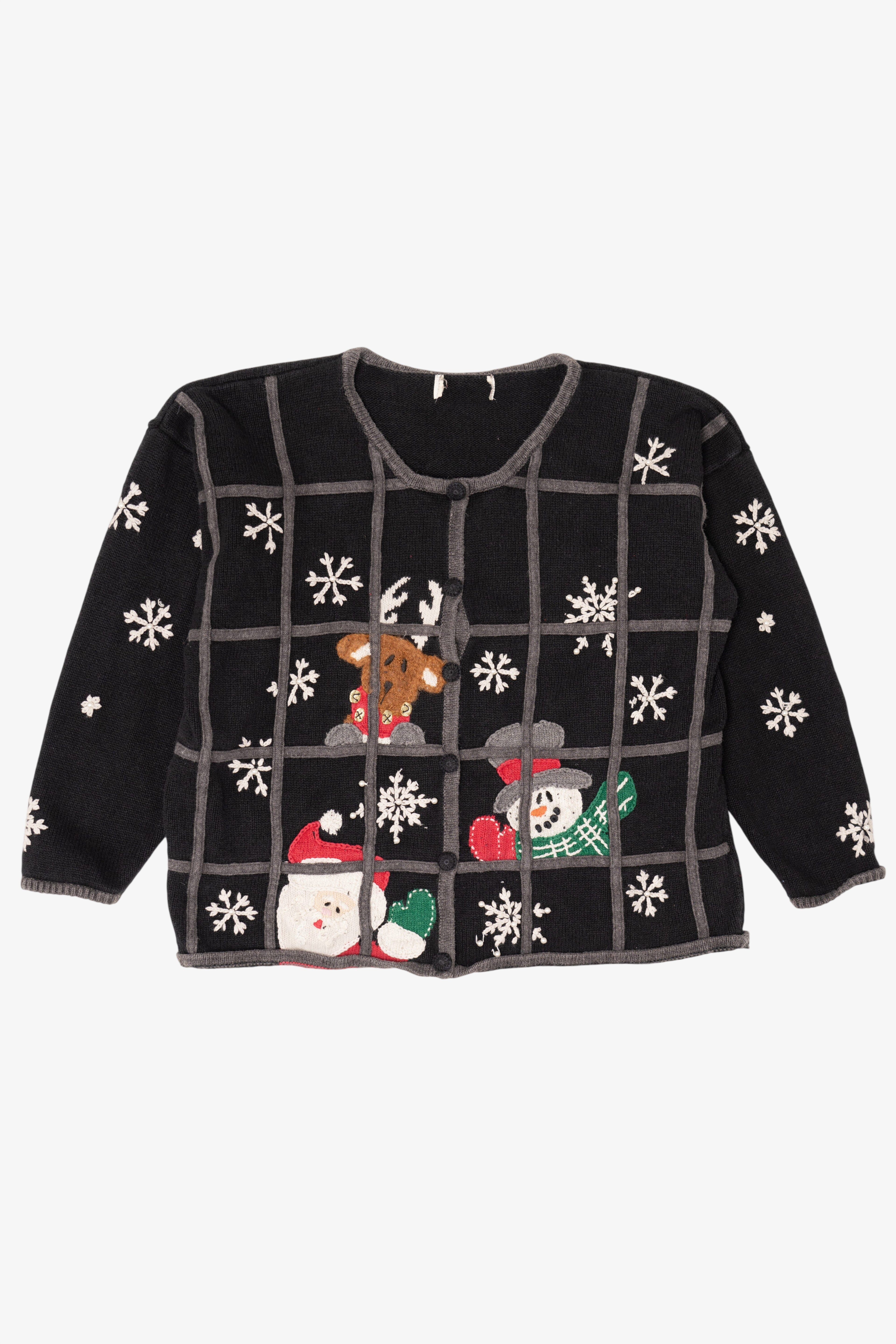 Vintage Black Santa In The Window Ugly Christmas Cardigan (1990s)
