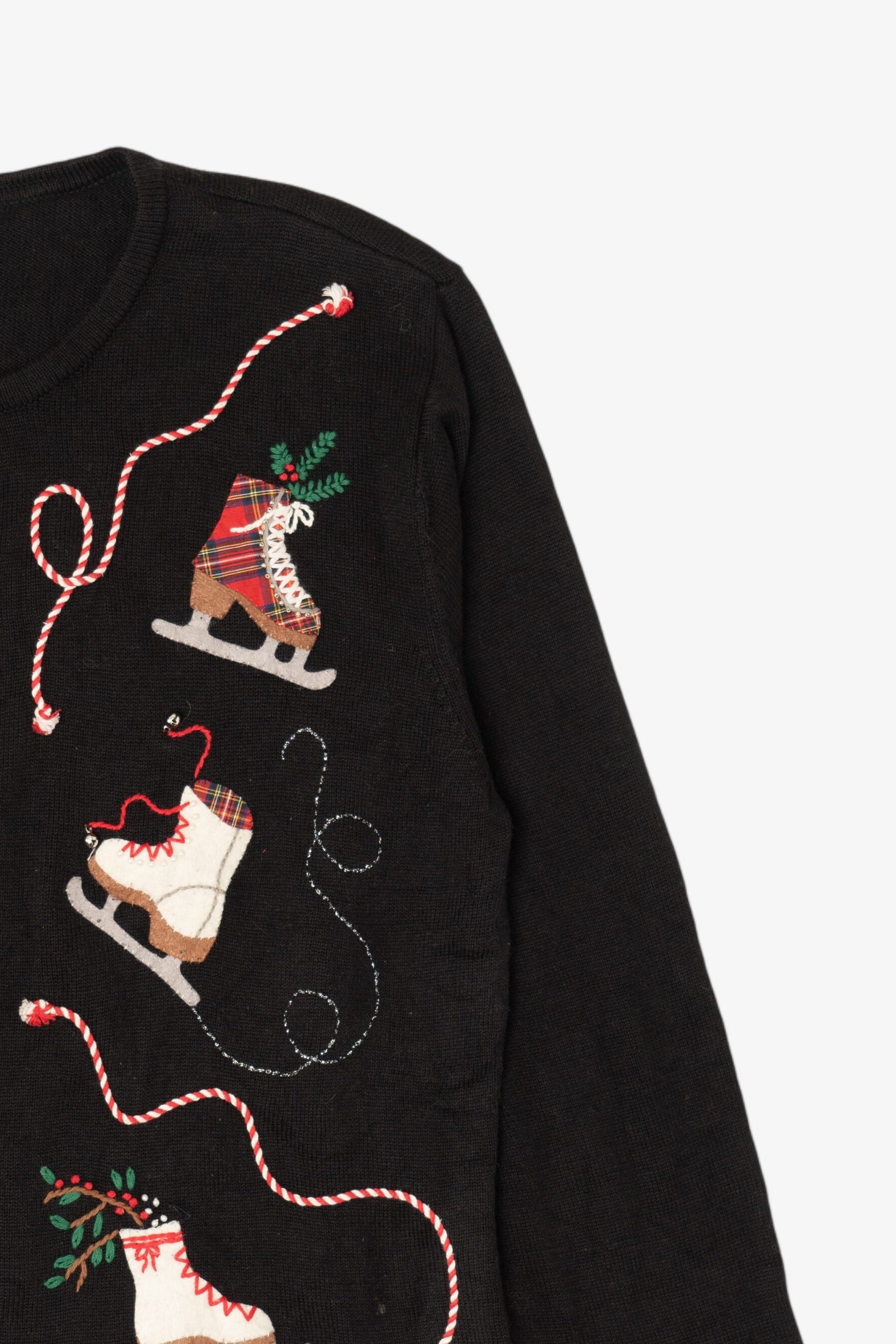 Vintage Black Talbots Ice Skates Ugly Christmas Cardigan (1990s)