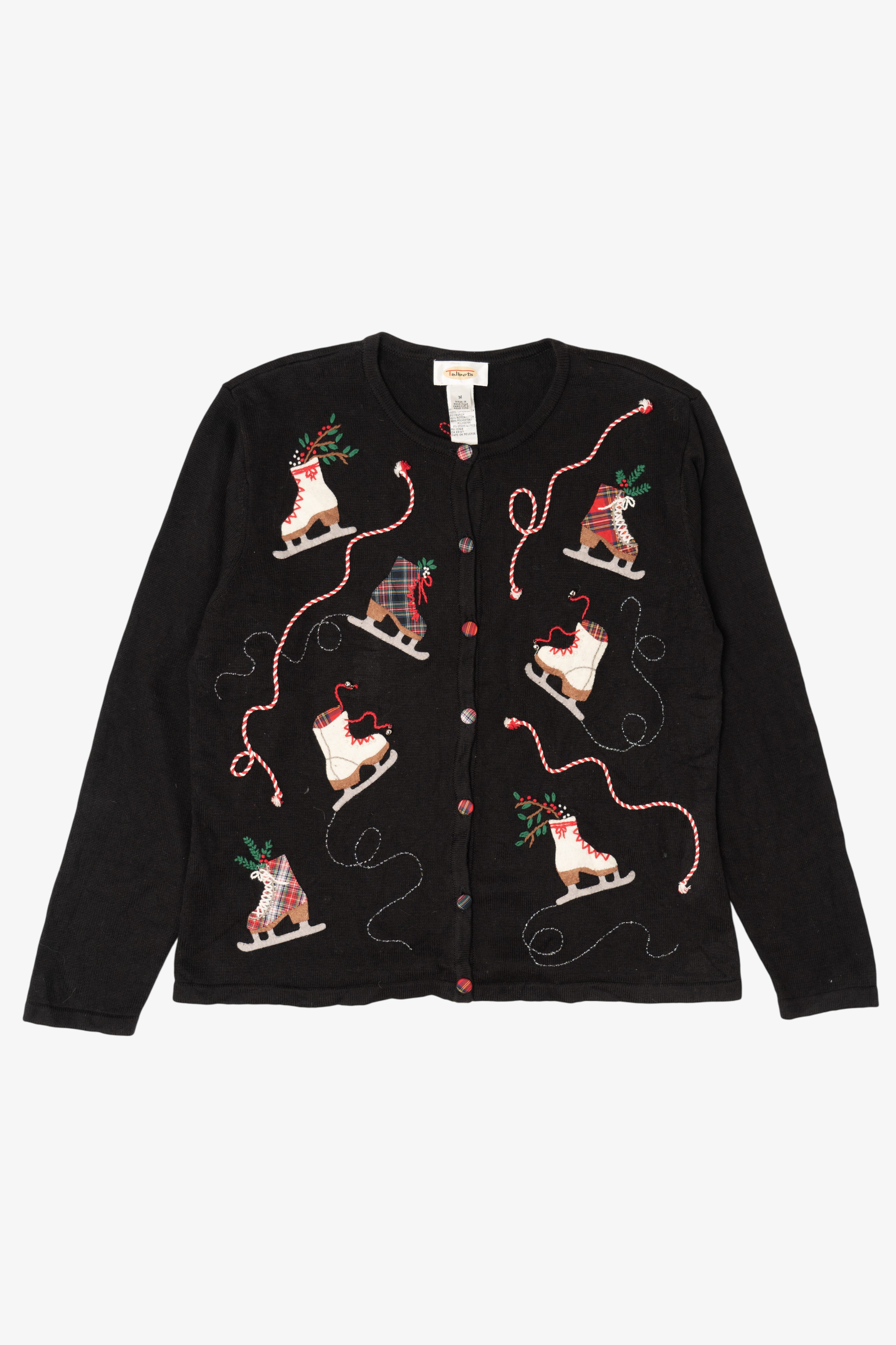Vintage Black Talbots Ice Skates Ugly Christmas Cardigan (1990s)